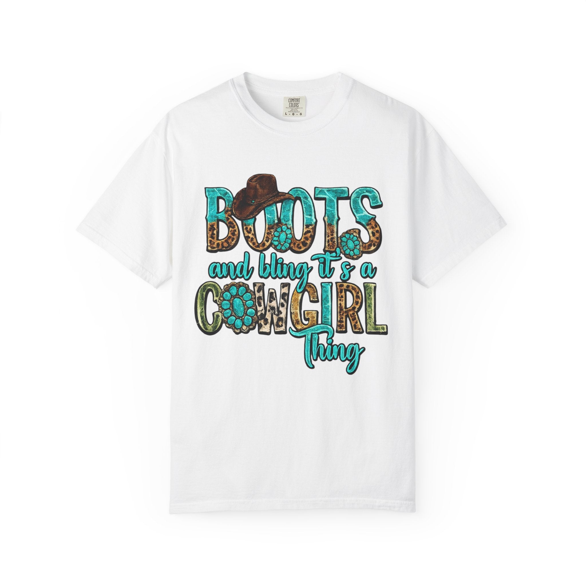 Cowgirl Boots Graphic T-Shirt — "Boots and Bling It's a Cowgirl Thing"