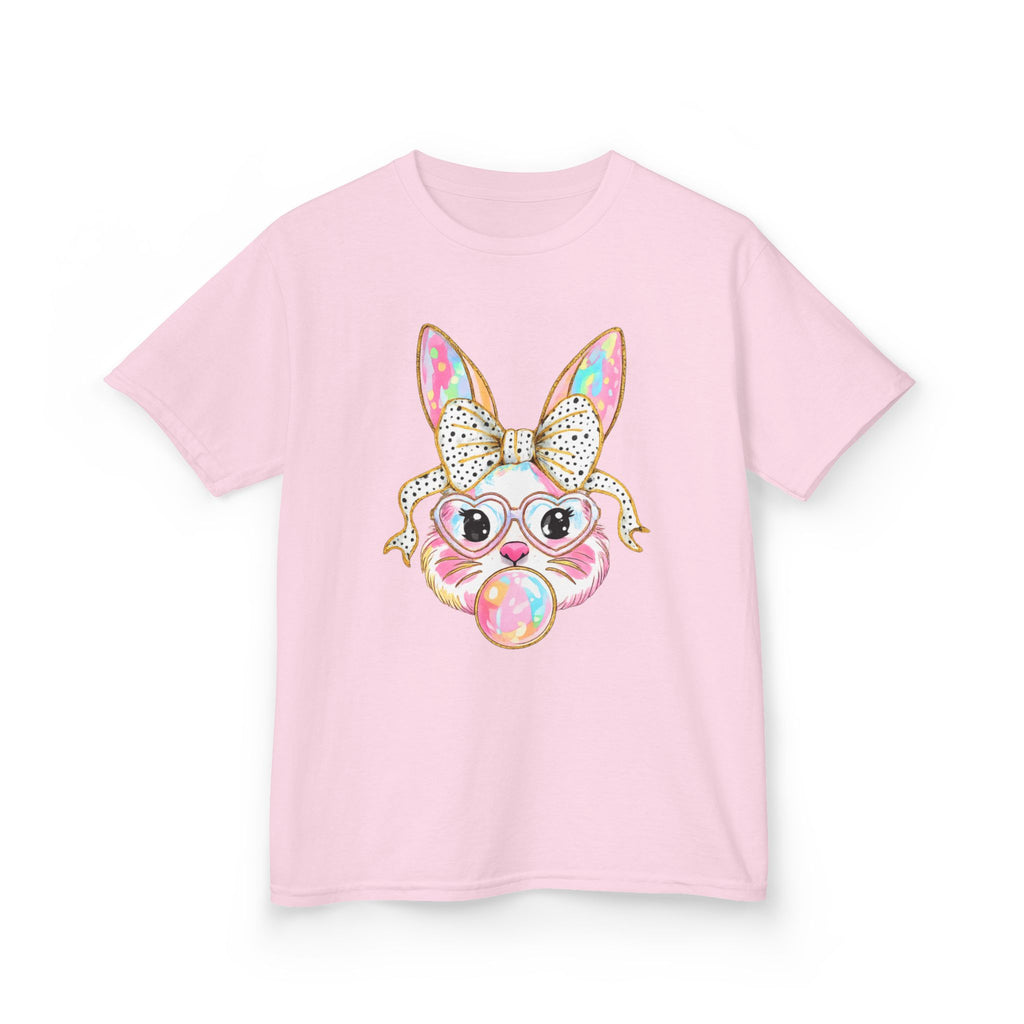 Kids Bunny Bubblegum Tee — Cute Bunny with Bow & Glasses Kids T-Shirt