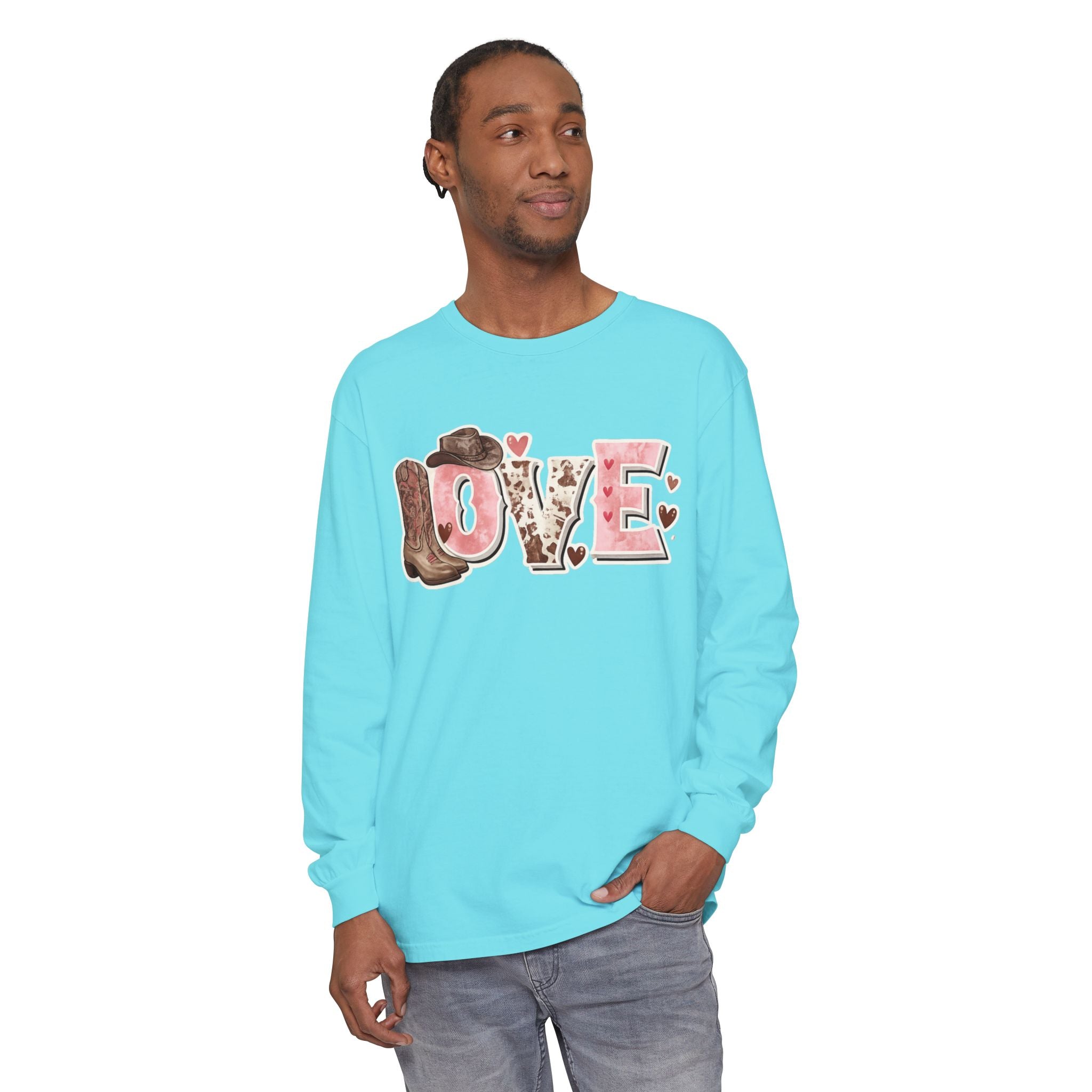 Western 'LOVE' Long Sleeve Tee — Cowgirl Cowboy Heart Graphic
