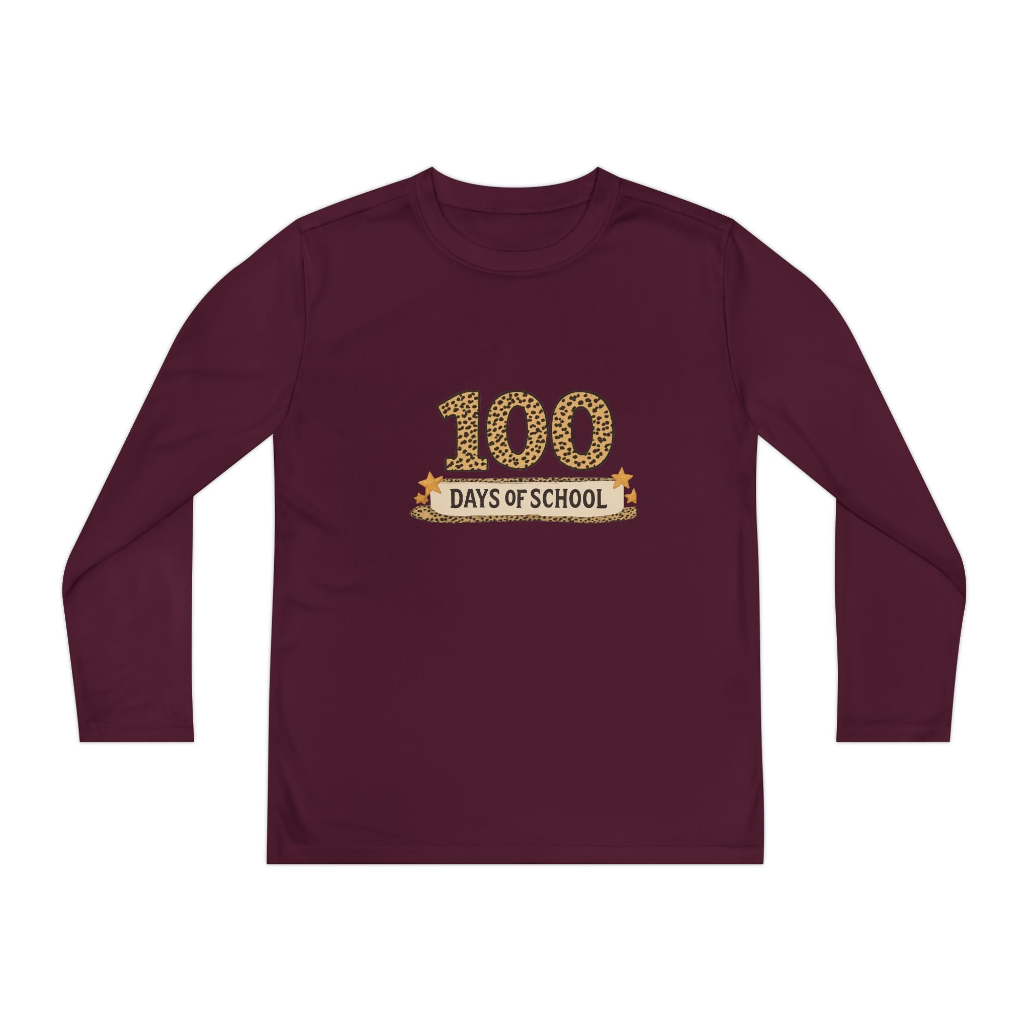 100 Days of School Youth Long Sleeve Tee — Leopard Print Celebration Shirt