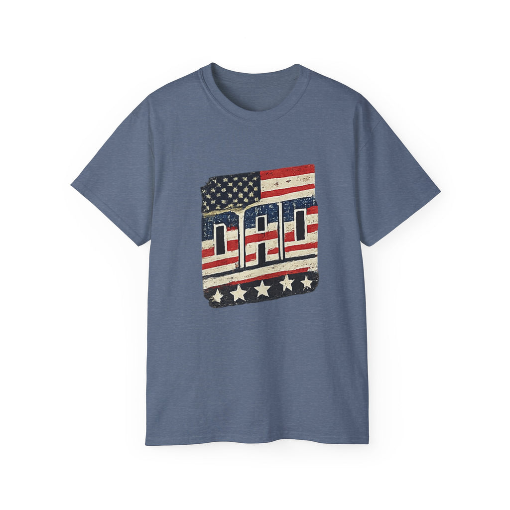 Patriotic Dad T-Shirt – Vintage American Flag 'DAD' Tee for Father’s Day