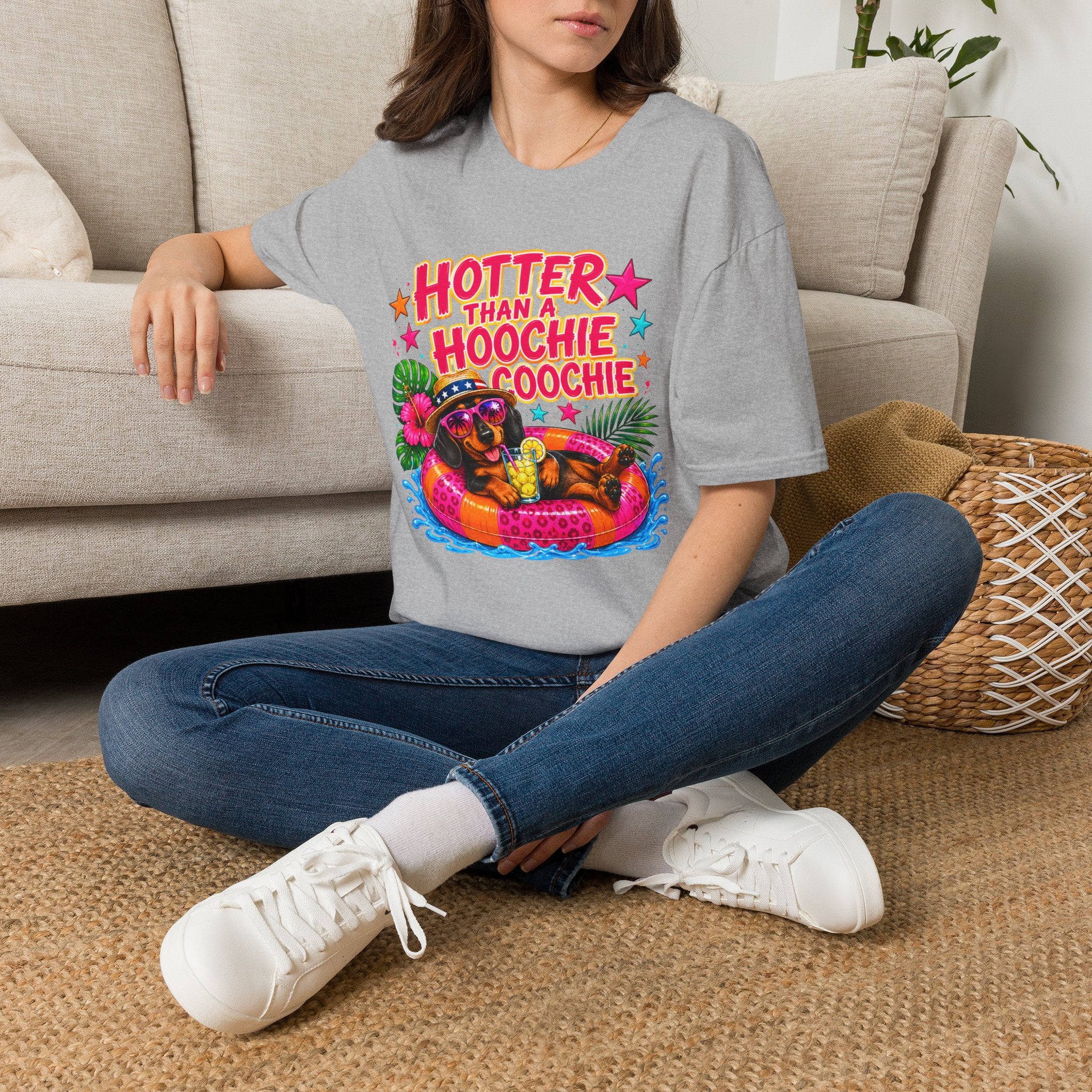 T-Shirt — "Hotter Than A Hoochie Coochie" Bright Retro Summer Graphic
