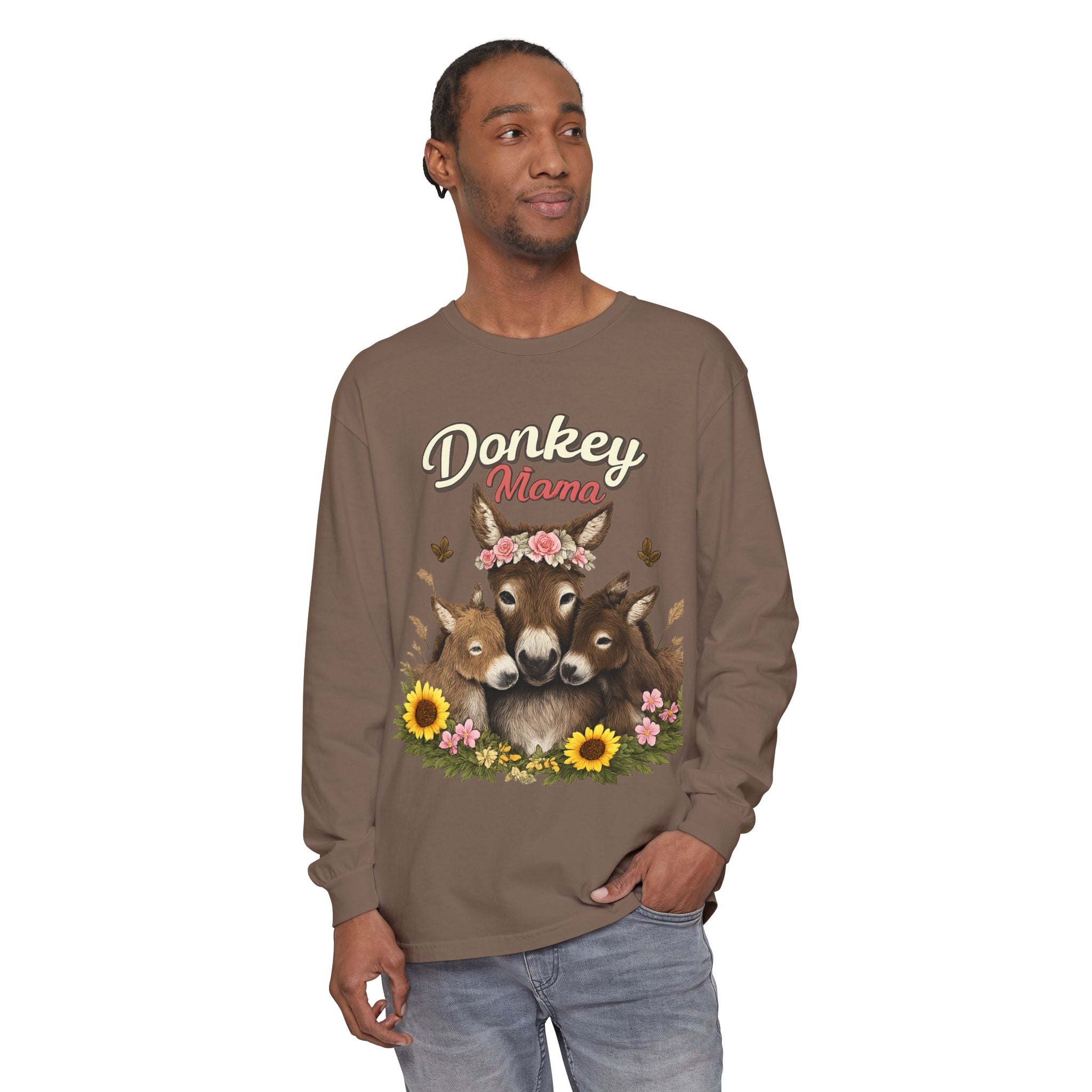 Donkey Mama Long Sleeve Tee — Floral Donkey Mom Shirt for Animal Lovers