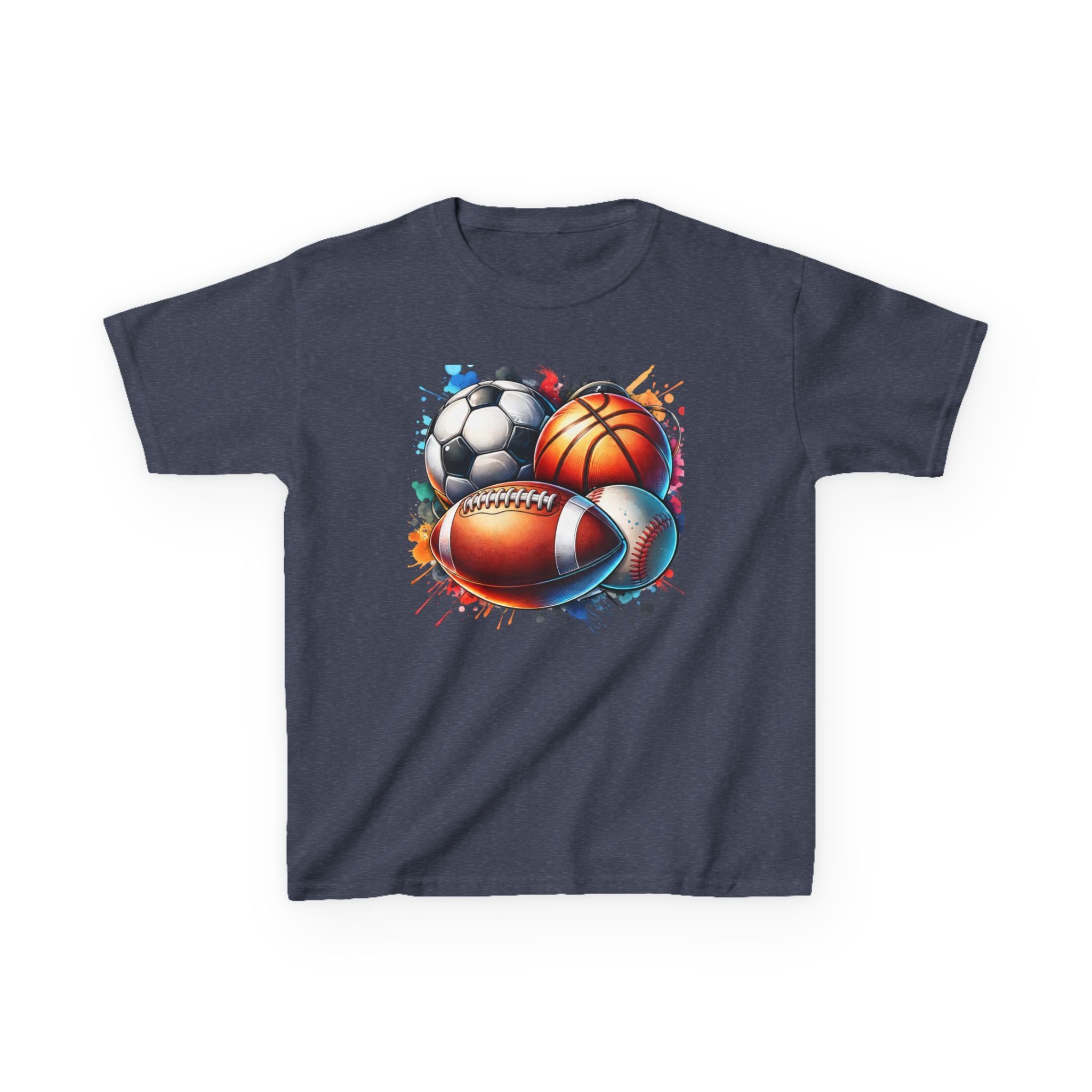 Kids Multi-Sport Splash T-Shirt — Soccer, Basketball & Football Graphic