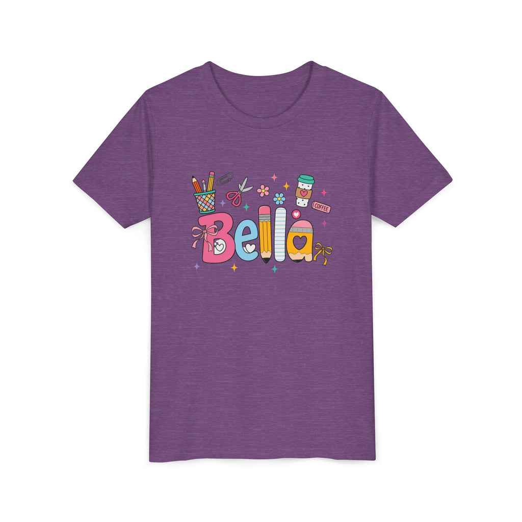 Bella Kids' Name T-Shirt — Cute School Supplies Design Youth Tee