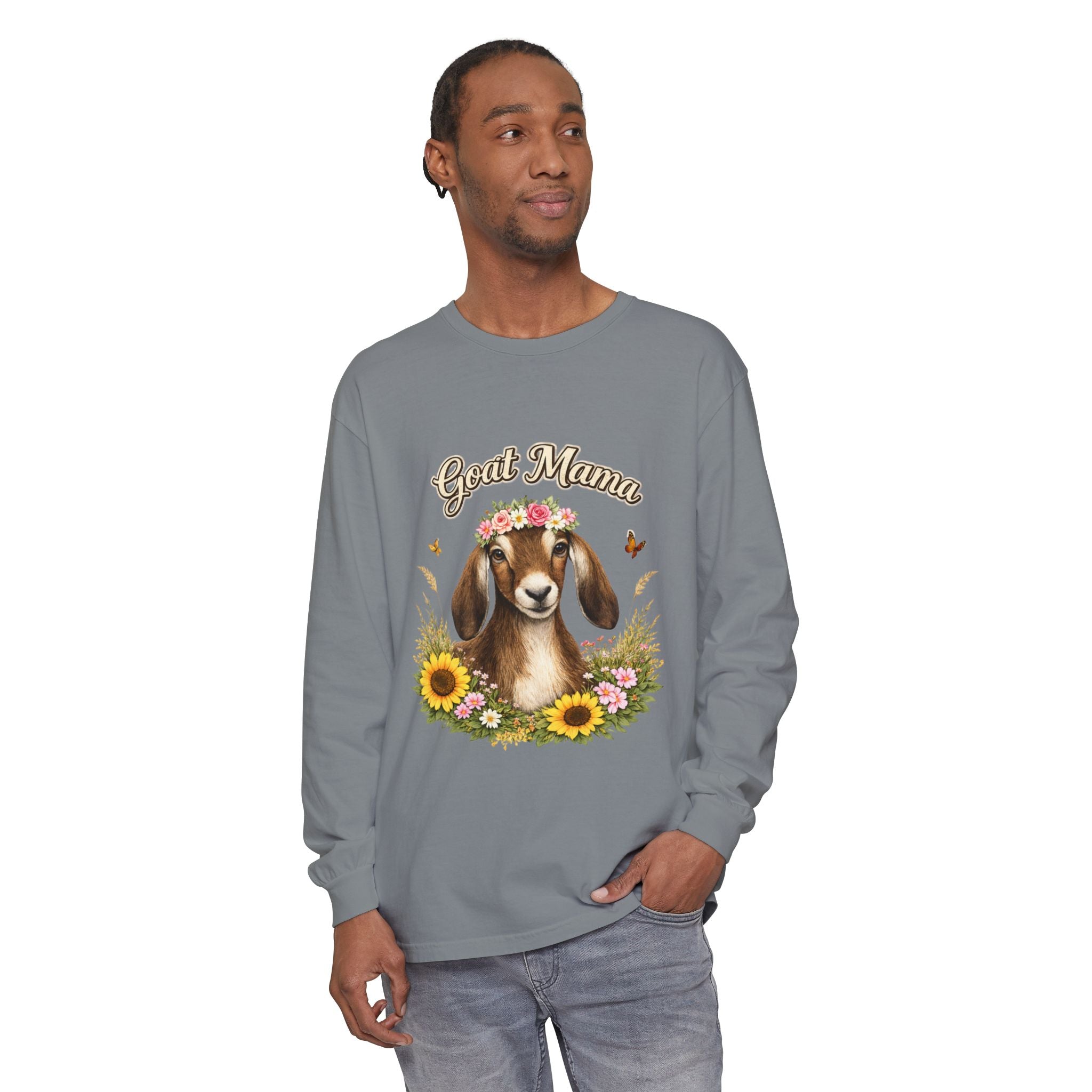 Goat Mama Long Sleeve Shirt — Floral Goat Mom Tee