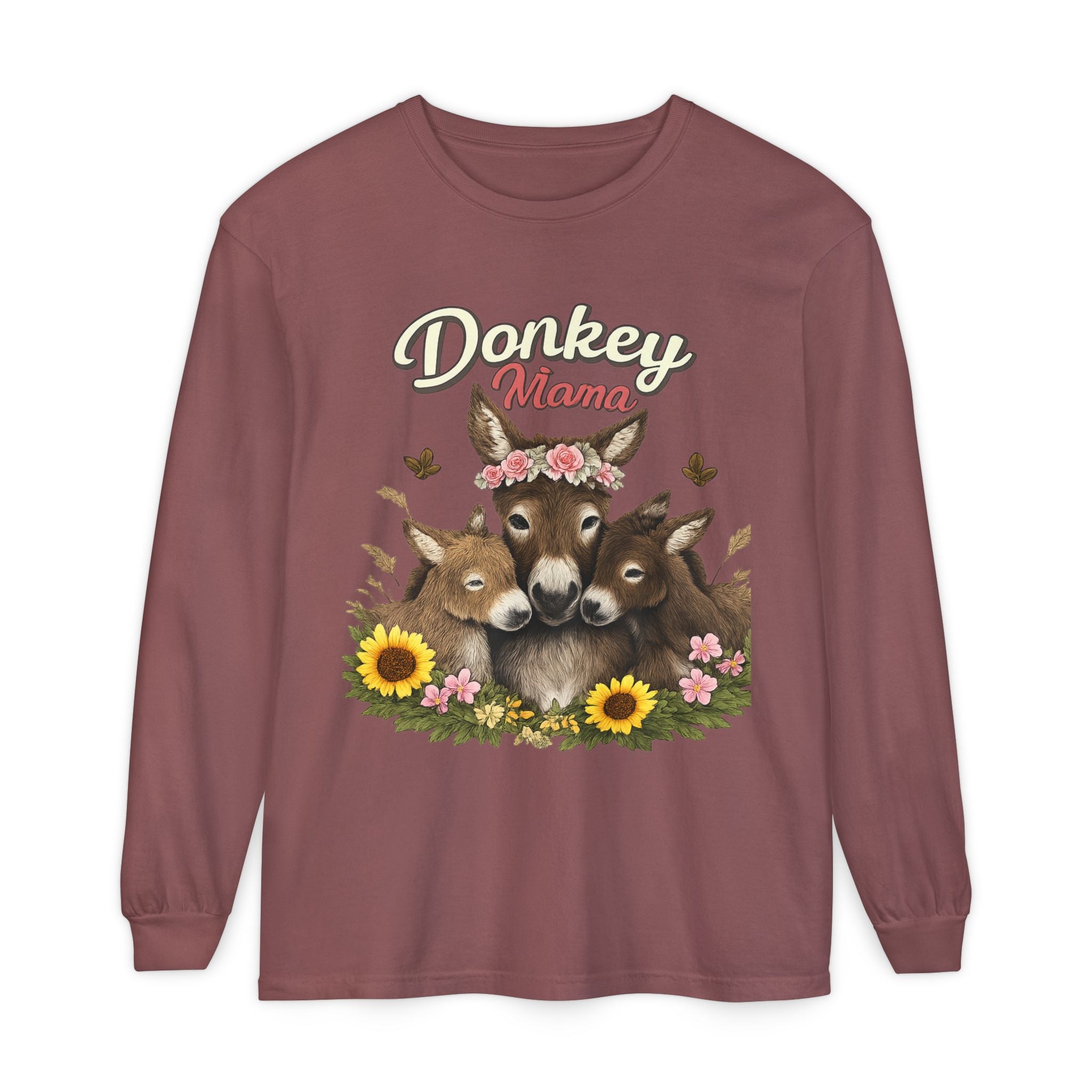 Donkey Mama Long Sleeve Tee — Floral Donkey Mom Shirt for Animal Lovers