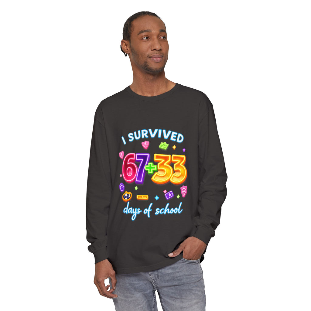 Long Sleeve T‑Shirt "I Survived 67+33 Days of School" — Cute Colorful End‑of‑School Celebration Tee