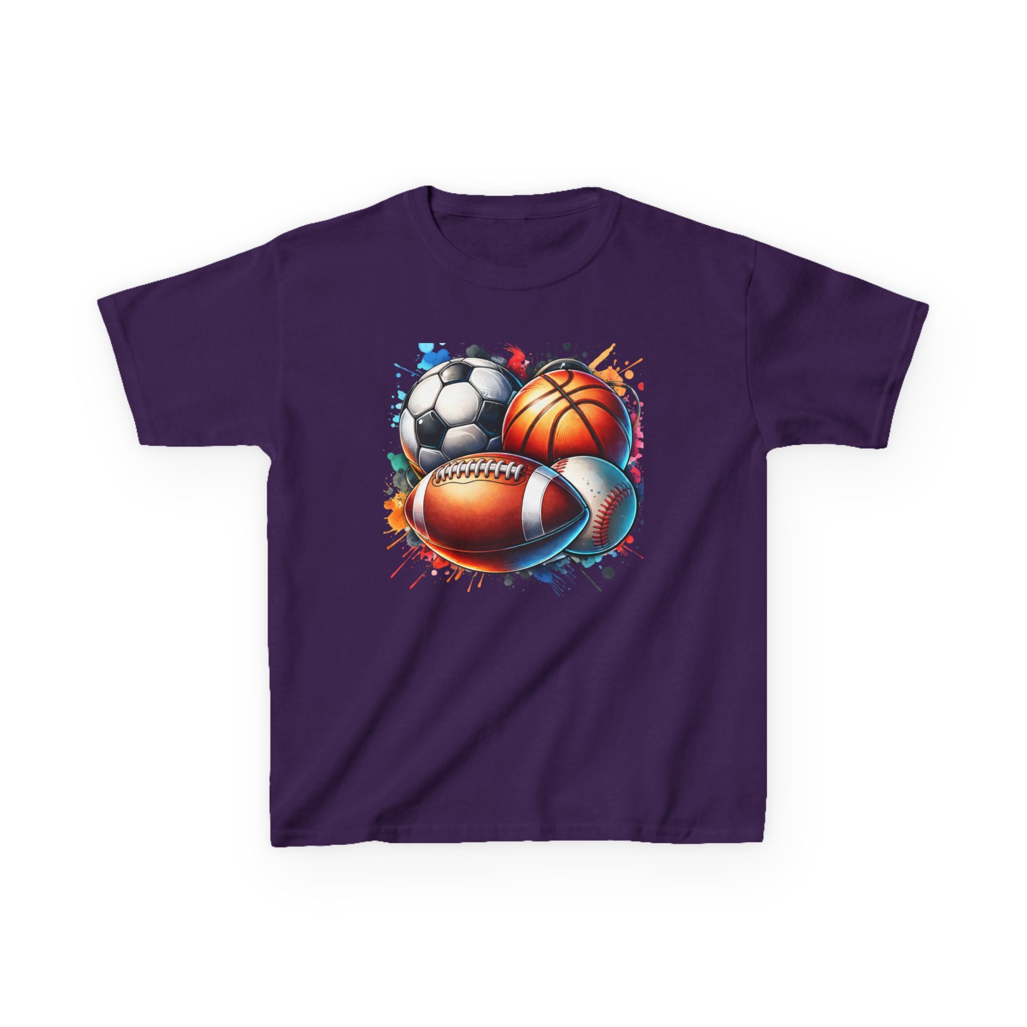 Kids Multi-Sport Splash T-Shirt — Soccer, Basketball & Football Graphic