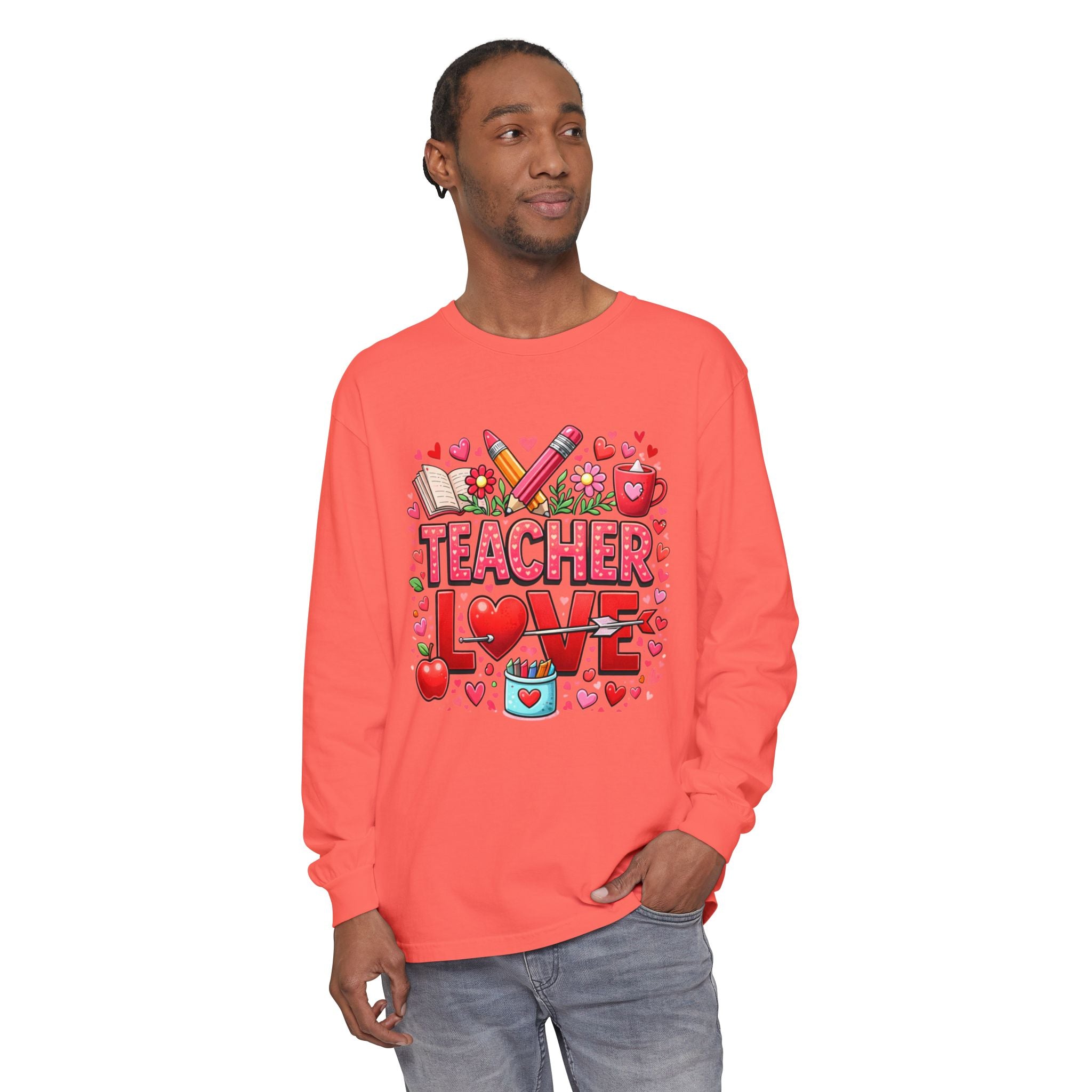 Teacher Love Long Sleeve Tee — Cute Valentine’s Day Gift for Teachers