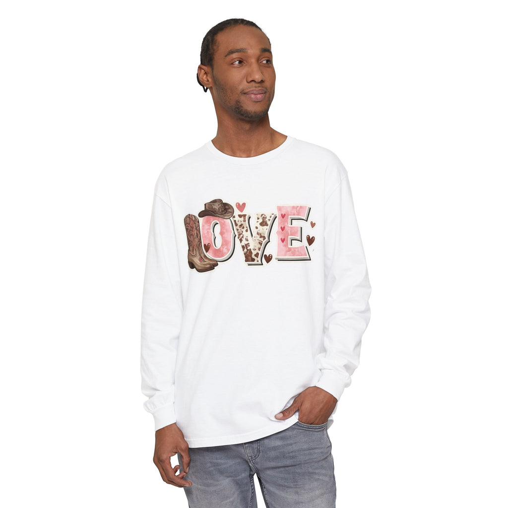 Western 'LOVE' Long Sleeve Tee — Cowgirl Cowboy Heart Graphic