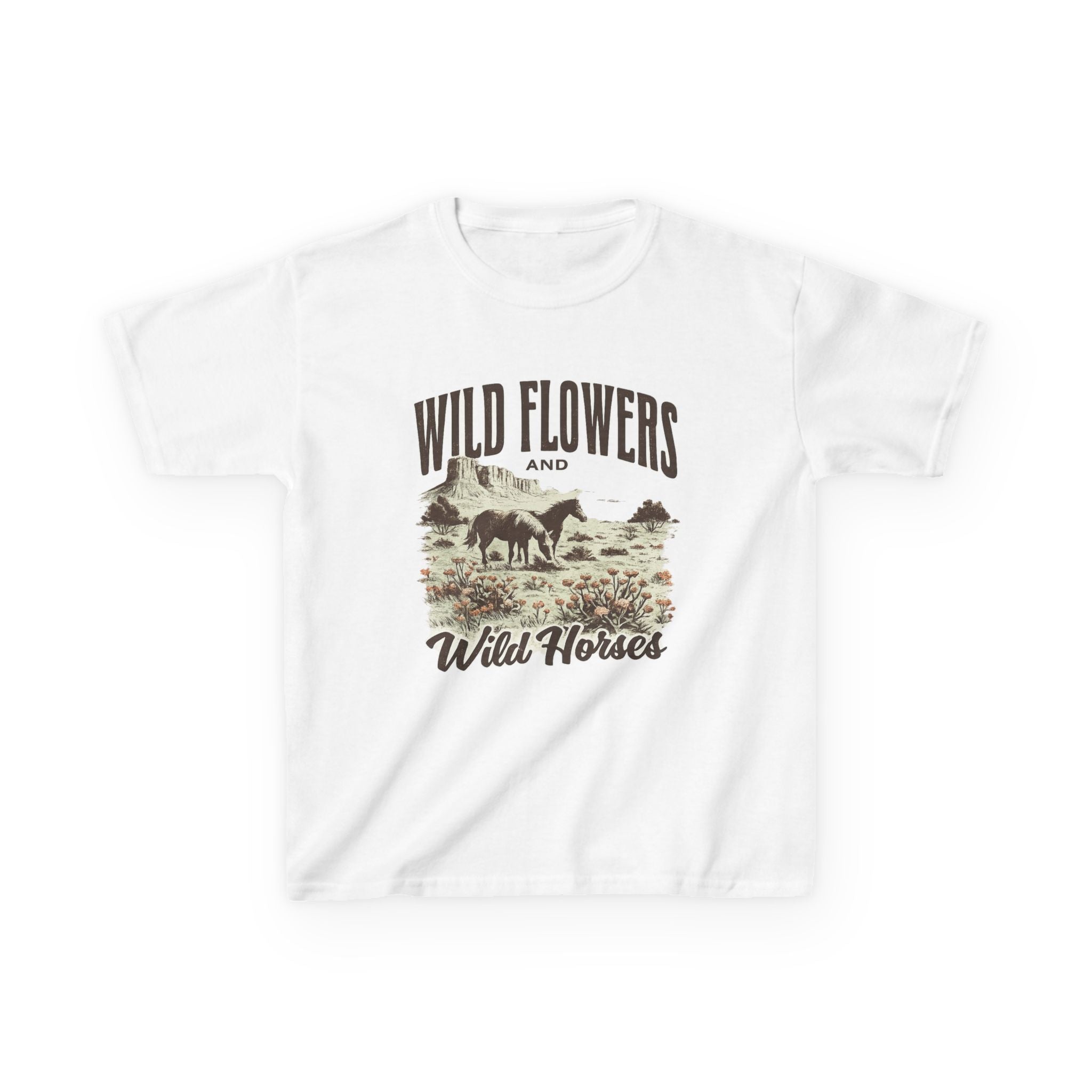 Kids T-Shirt — "Wild Flowers and Wild Horses" Rustic Western Tee