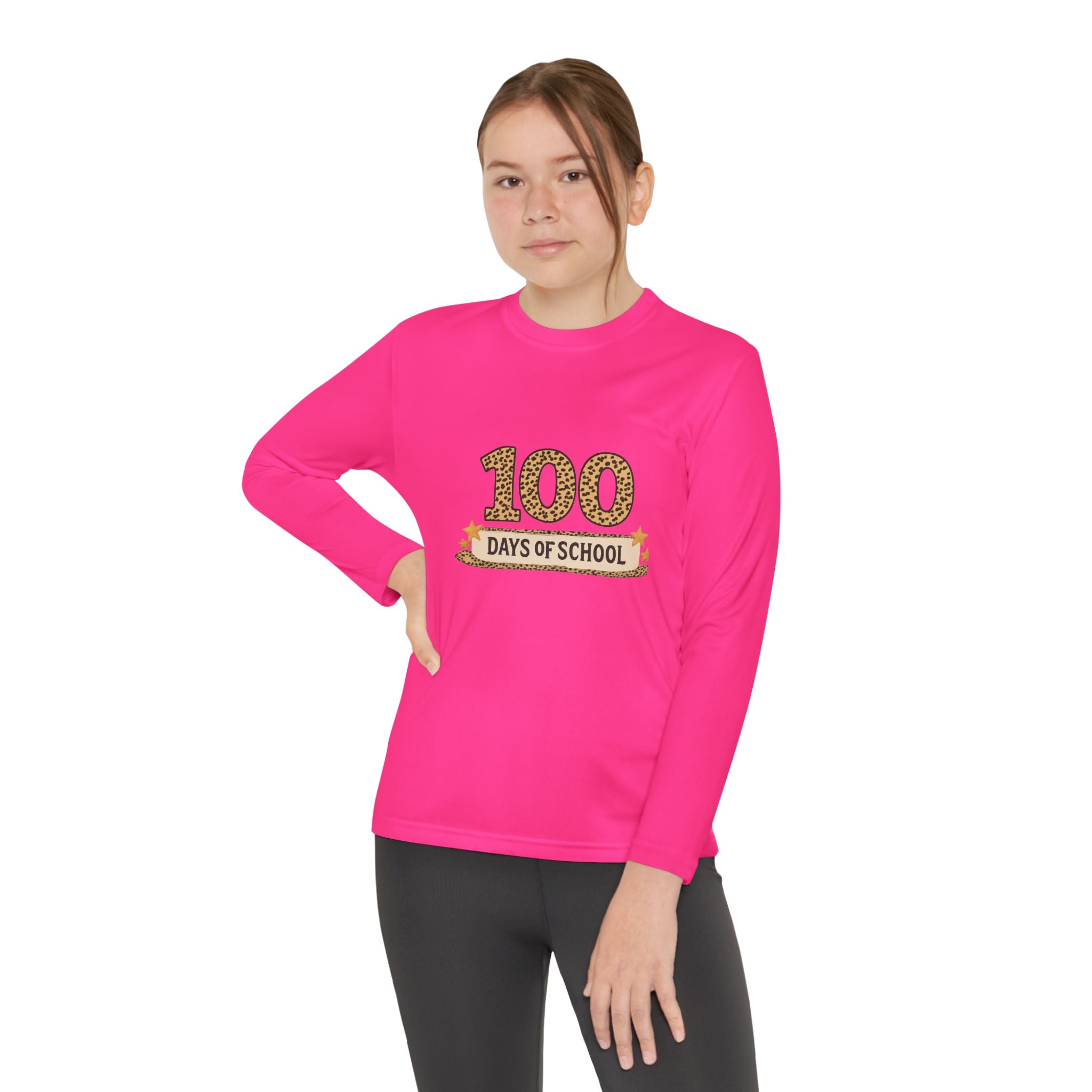 100 Days of School Youth Long Sleeve Tee — Leopard Print Celebration Shirt