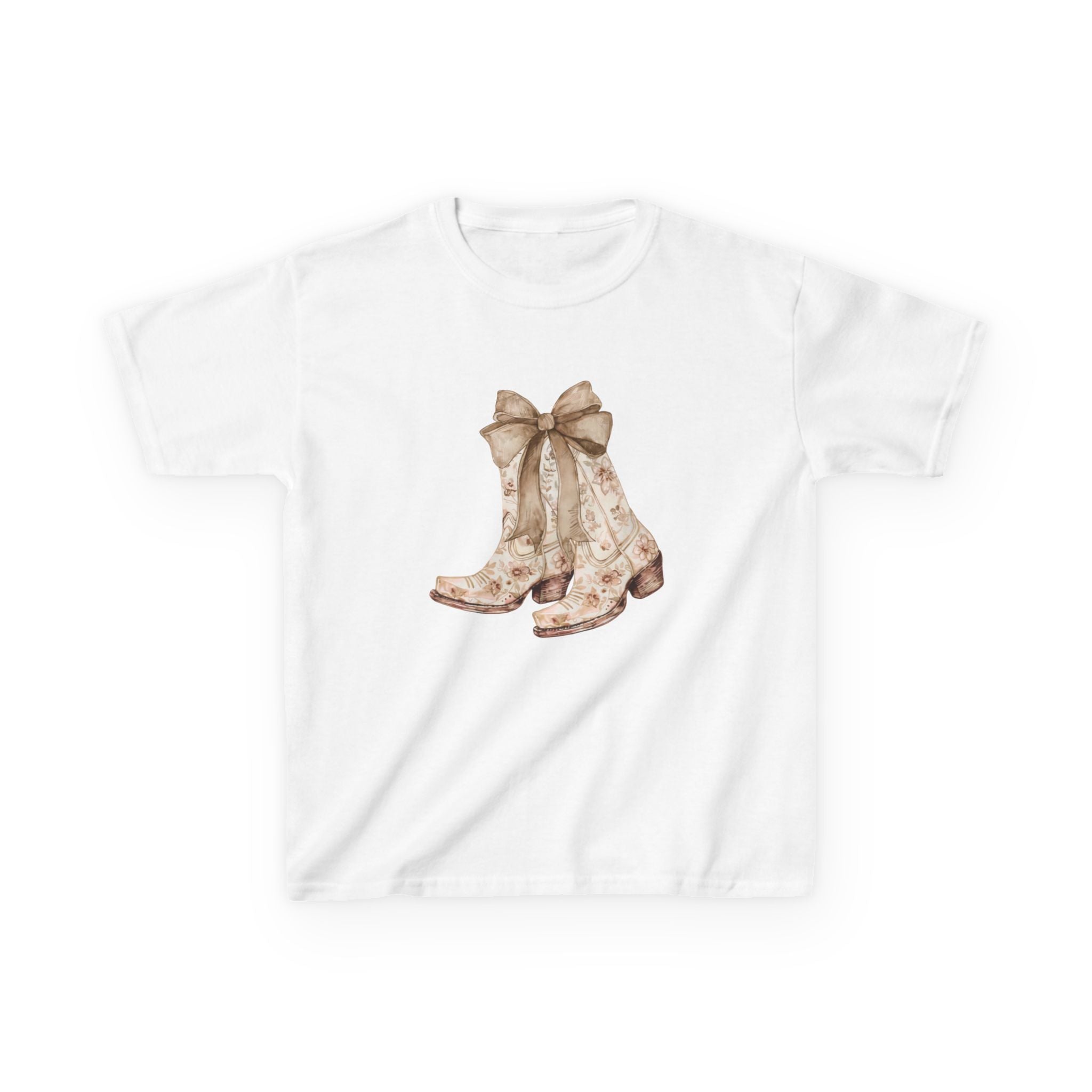Kids Tee — Vintage Floral Cowboy Boots with Ribbon