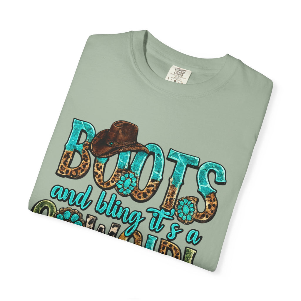 Cowgirl Boots Graphic T-Shirt — "Boots and Bling It's a Cowgirl Thing"