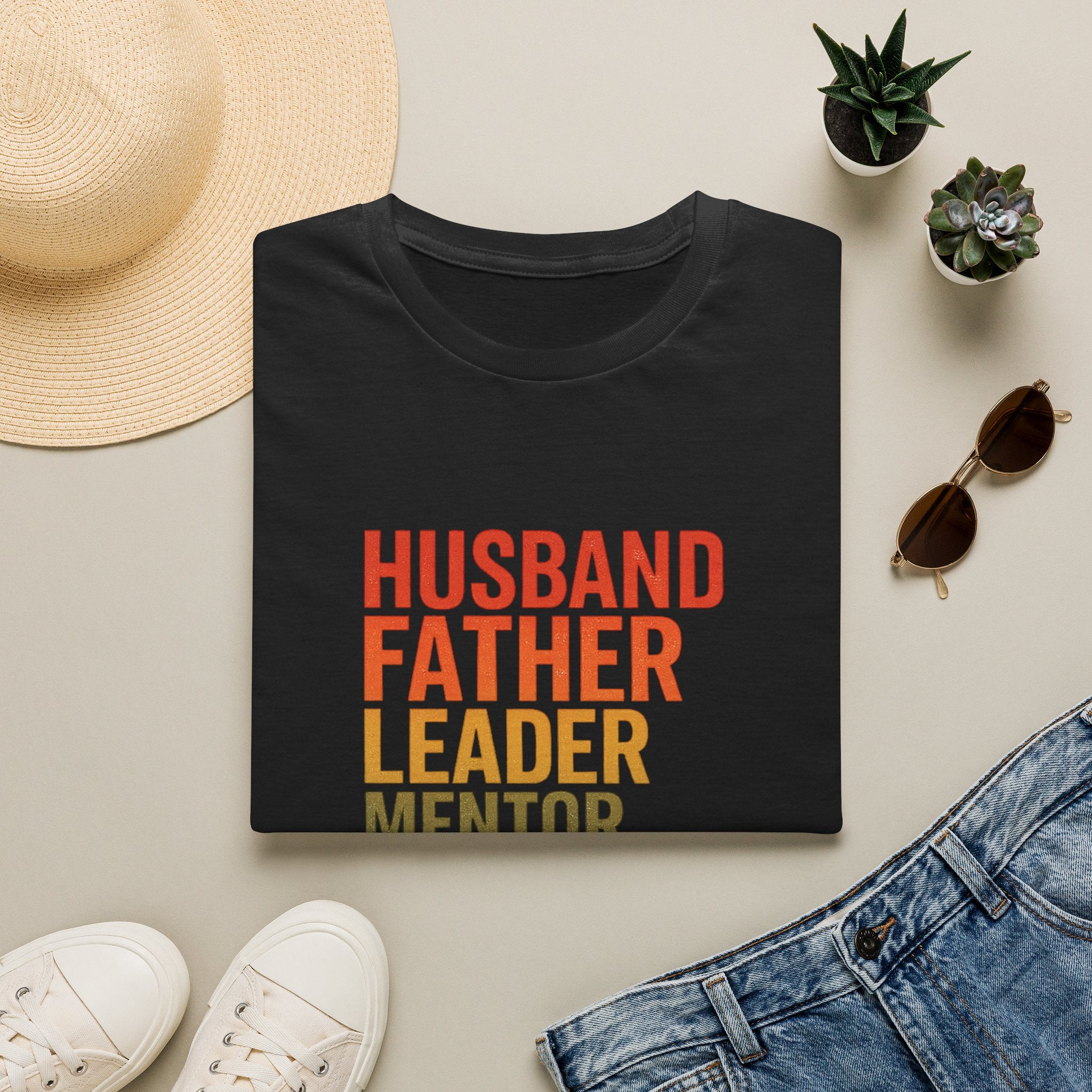Father & Husband Role Call T‑Shirt — 'Husband Father Leader Mentor Brave Protector Hero'