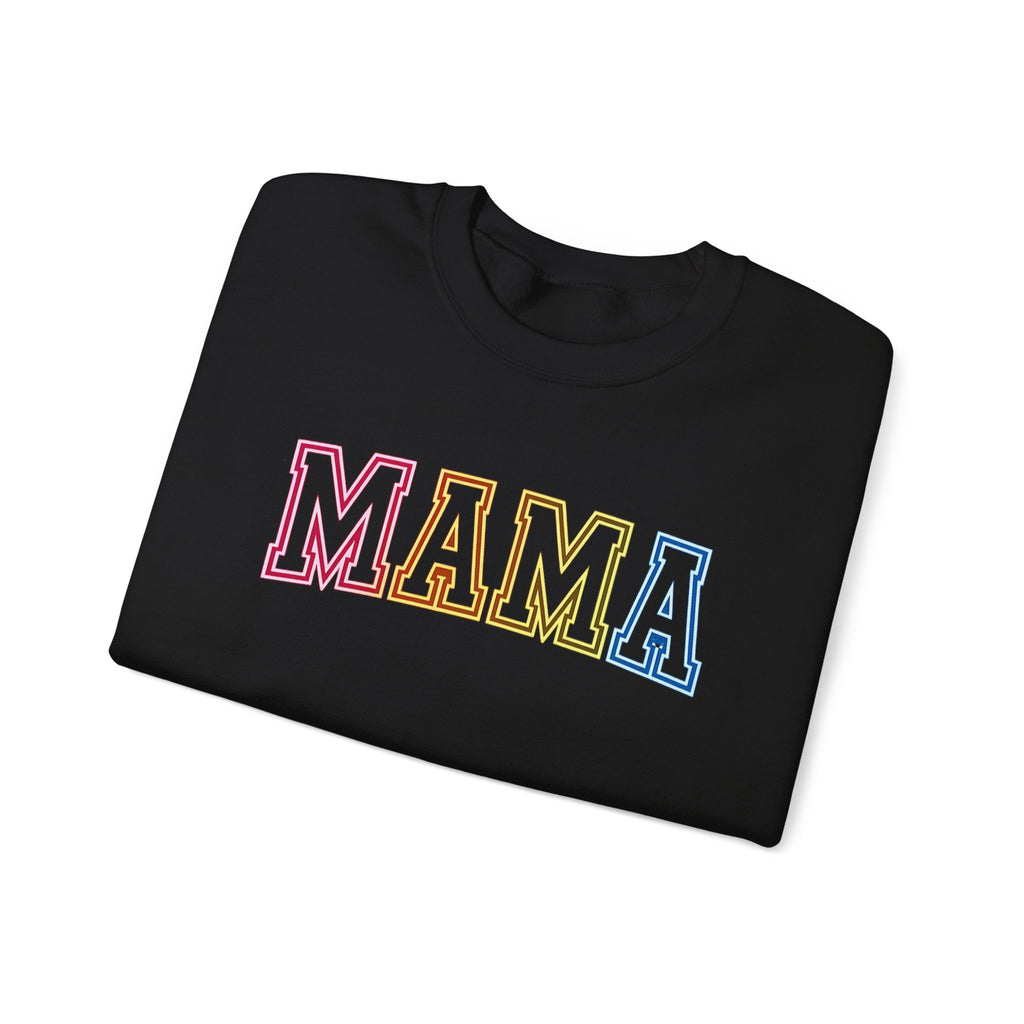 Mama Rainbow Crewneck Sweatshirt — Retro Colorblock "MAMA" Motherhood Pullover