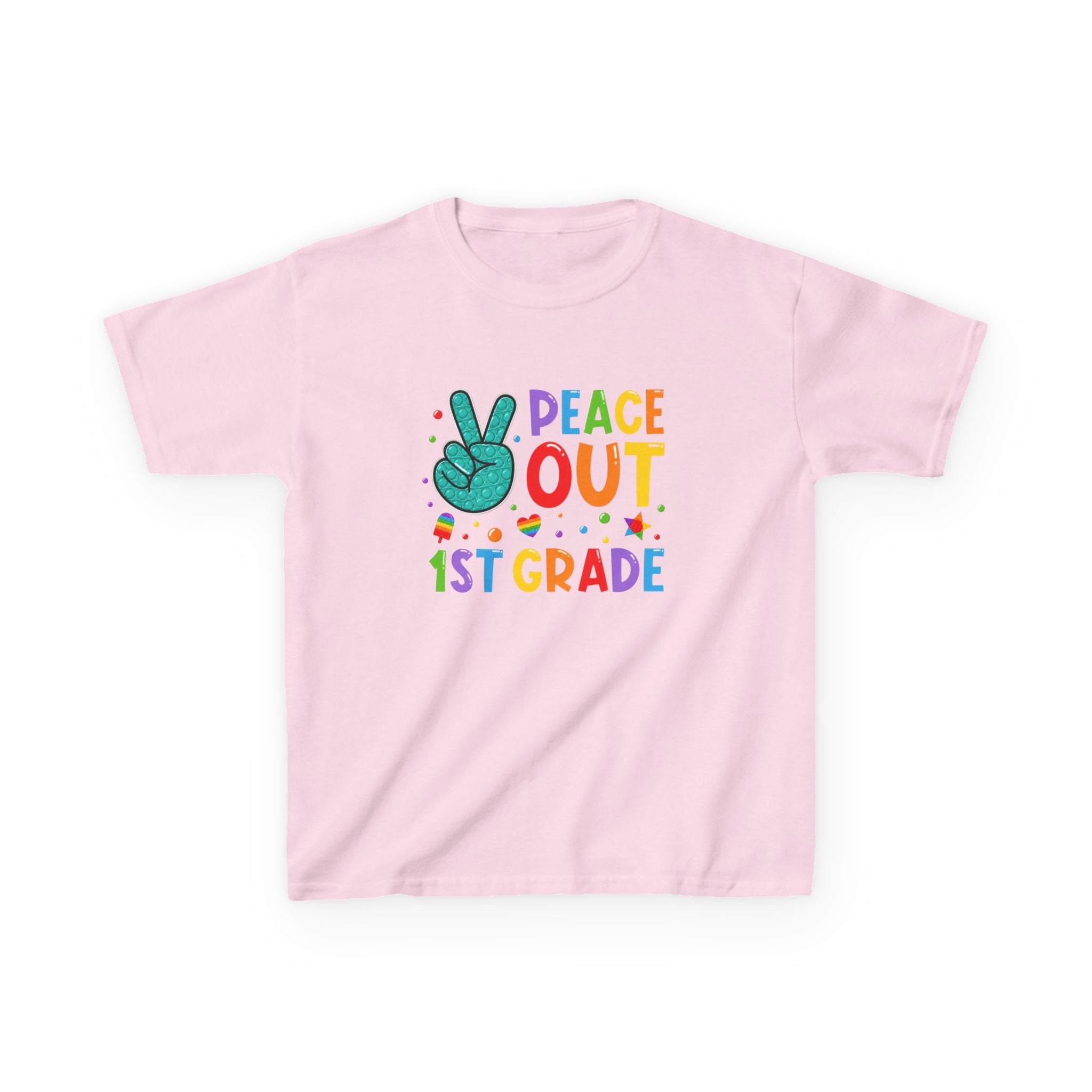 Peace Out 1st Grade Kids T‑Shirt — Colorful End‑of‑School Graduation Tee