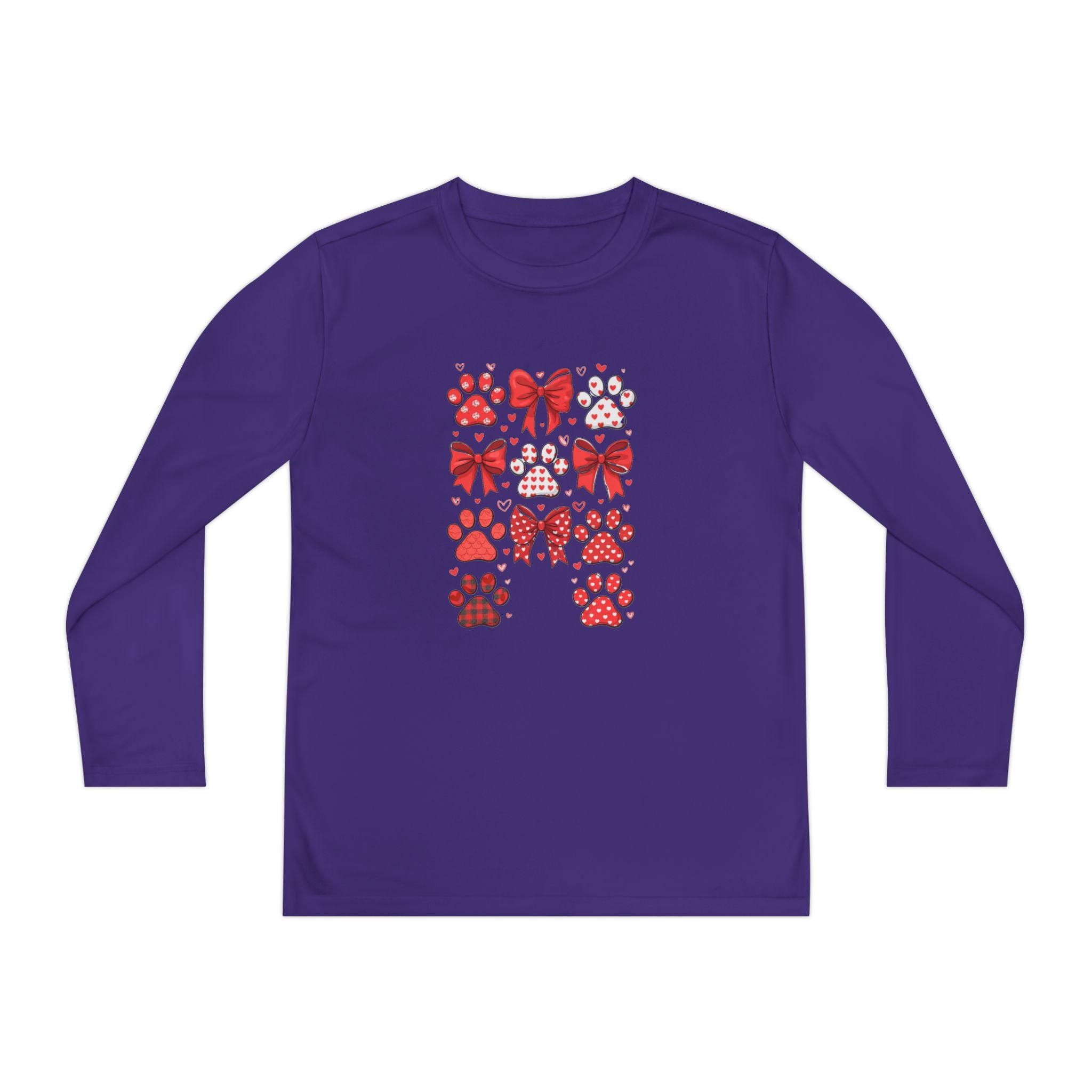 Youth Long Sleeve Tee - Red Paw & Bow Valentine Animal Print