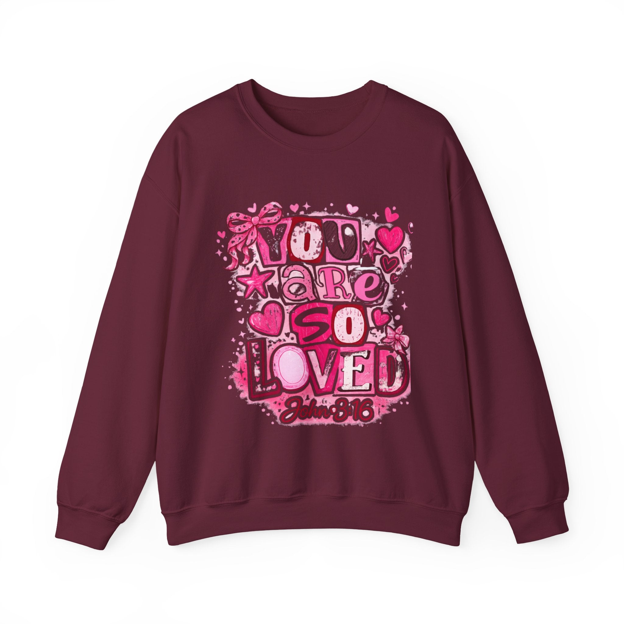 Crewneck Sweatshirt — "You Are So Loved" Christian Heart Design (John 3:16)