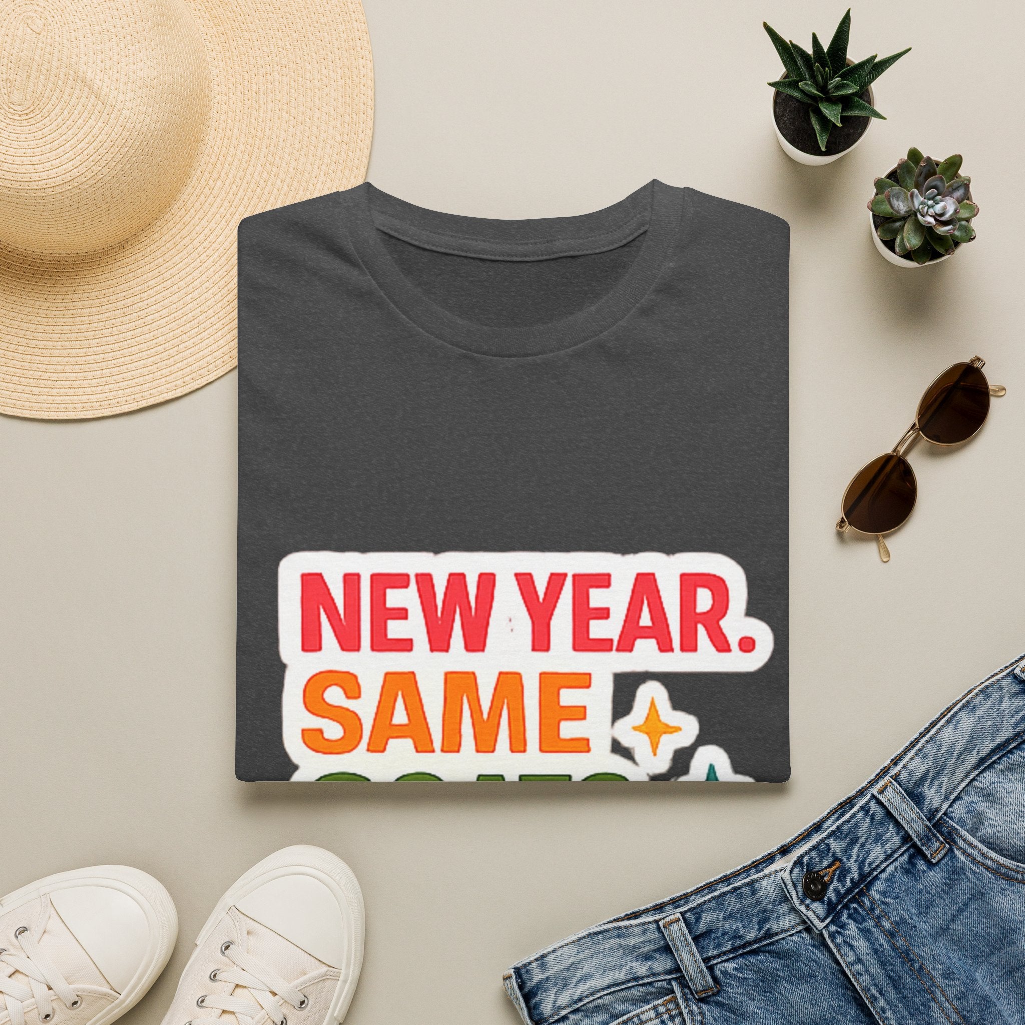 T‑Shirt — "New Year. Same Goats. No Cap." Colorful Graphic Tee for Goat Lovers & Funny New Year Celebrations