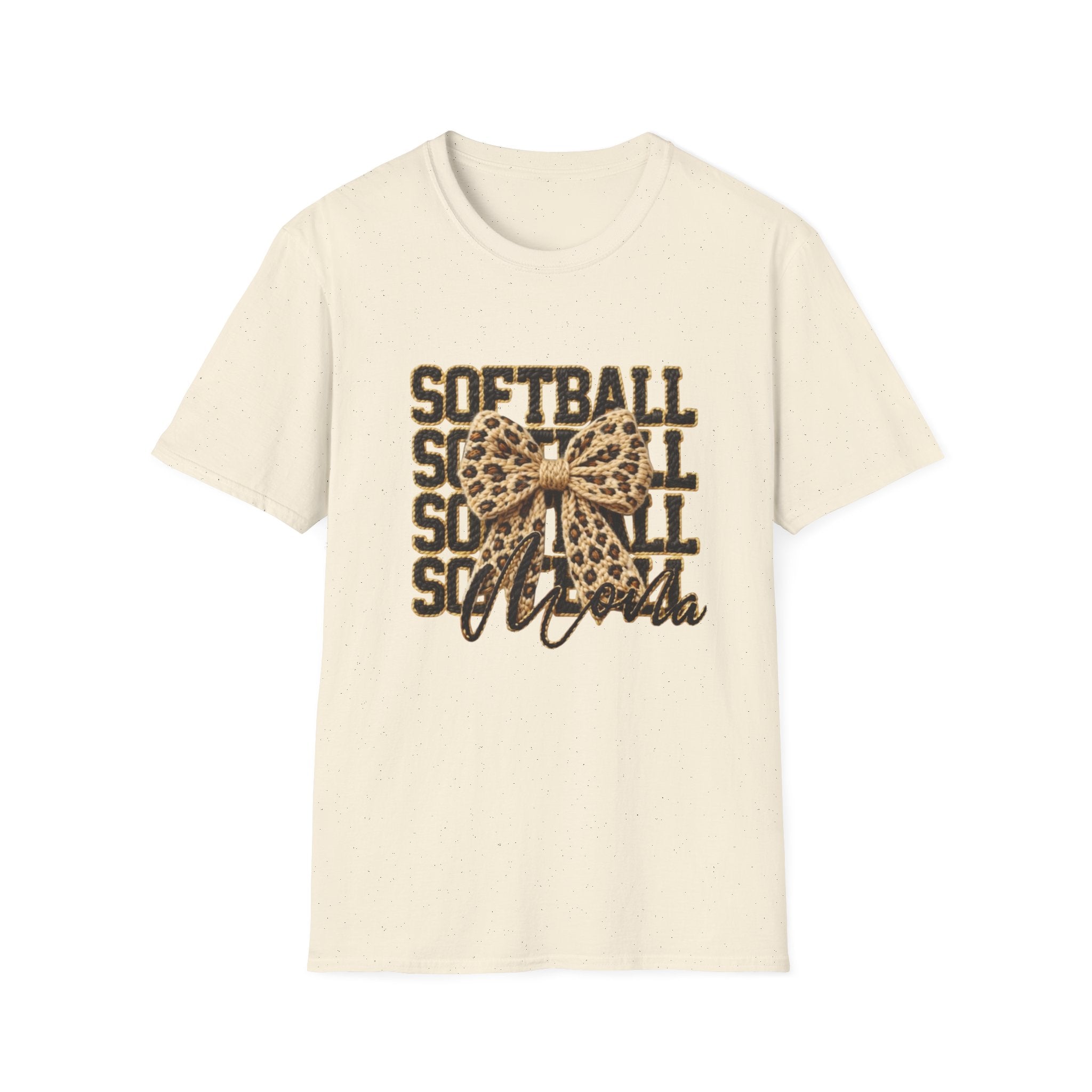 Softball Mom Leopard Bow T-Shirt – 'Softball Squad' Graphic Tee