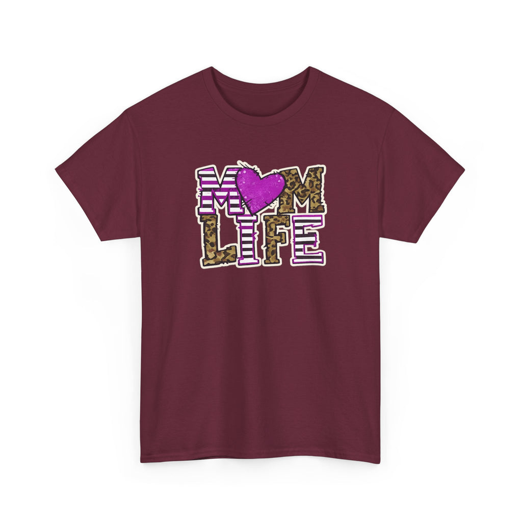 Mom Life T-Shirt — Leopard & Pink Heart Graphic Tee for Moms (Mother's Day Gift)