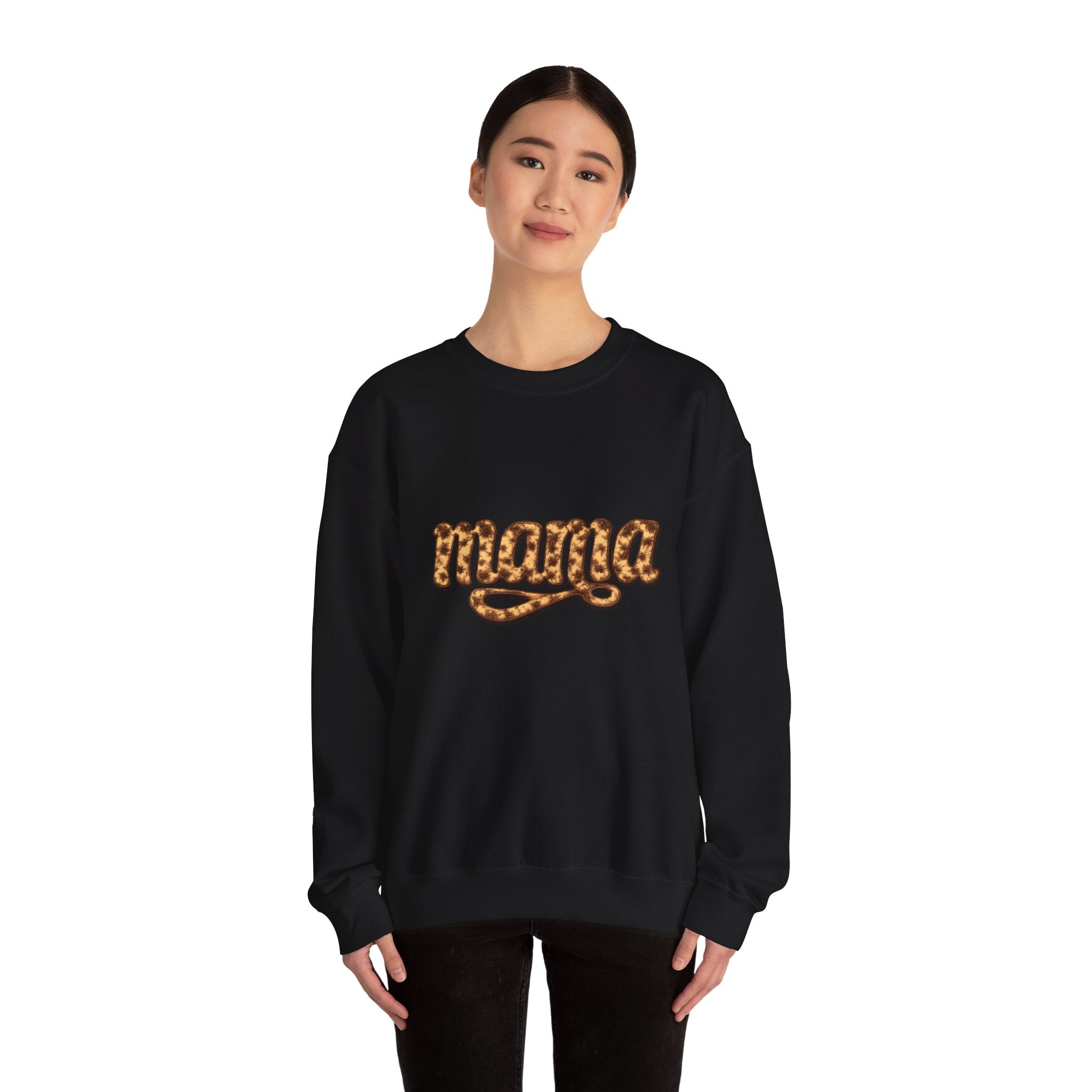 Mama Leopard Script Sweatshirt — Bold Animal Print Mom Crewneck