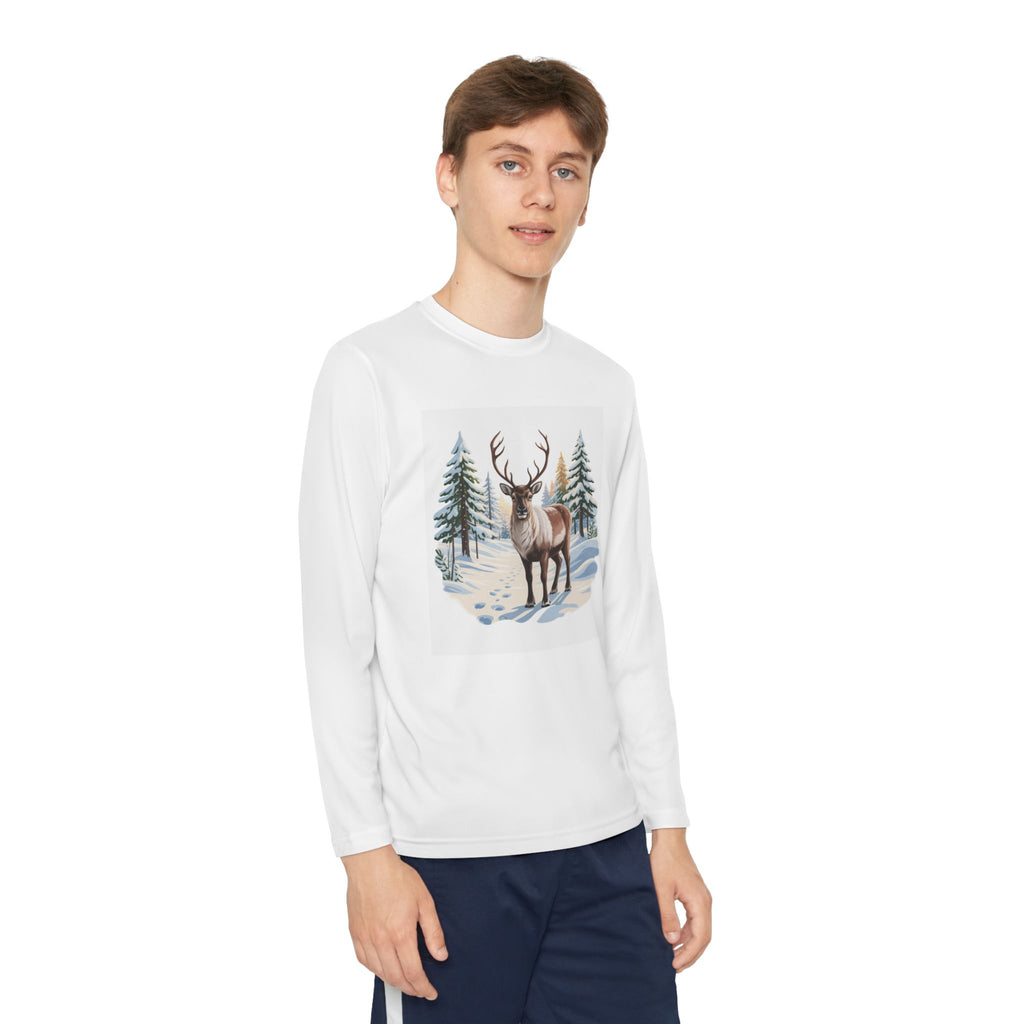 Youth Long Sleeve Tee — Winter Deer Forest Graphic