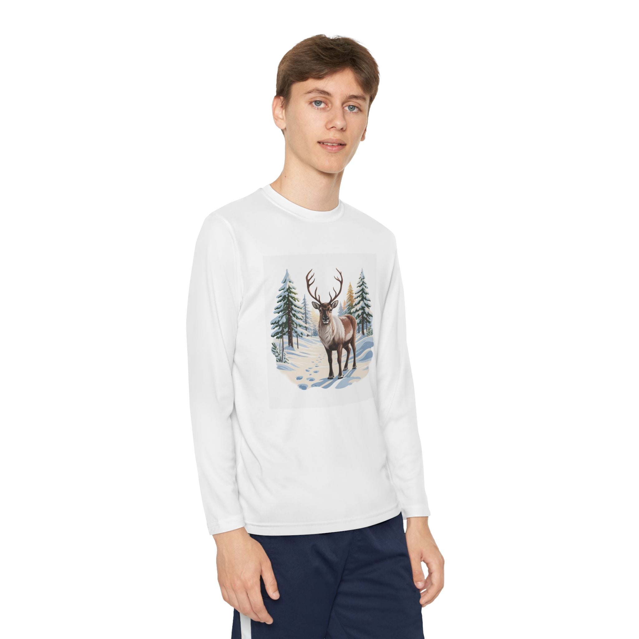 Youth Long Sleeve Tee — Winter Deer Forest Graphic