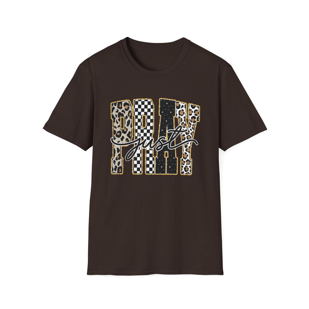 T-Shirt — "Just Day" Leopard & Checker Graphic Tee