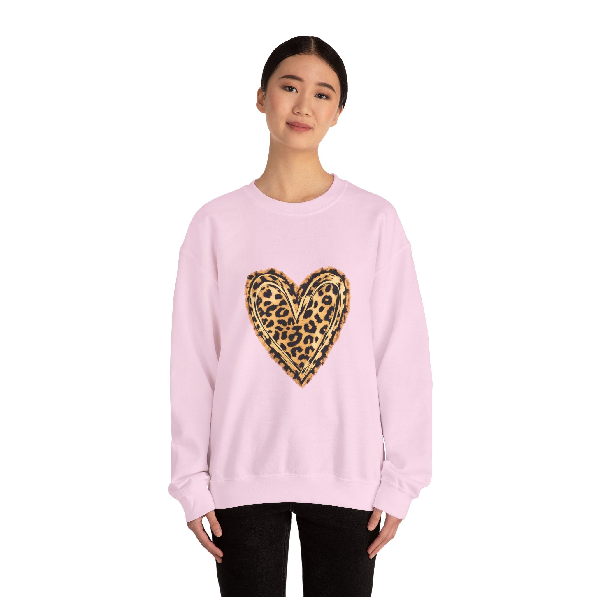 Leopard Heart Crewneck Sweatshirt - Animal Print Heart Pullover