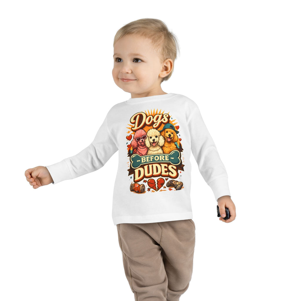 Toddler Tee - "Dogs Before Dudes" Cute Puppy Graphic Long Sleeve