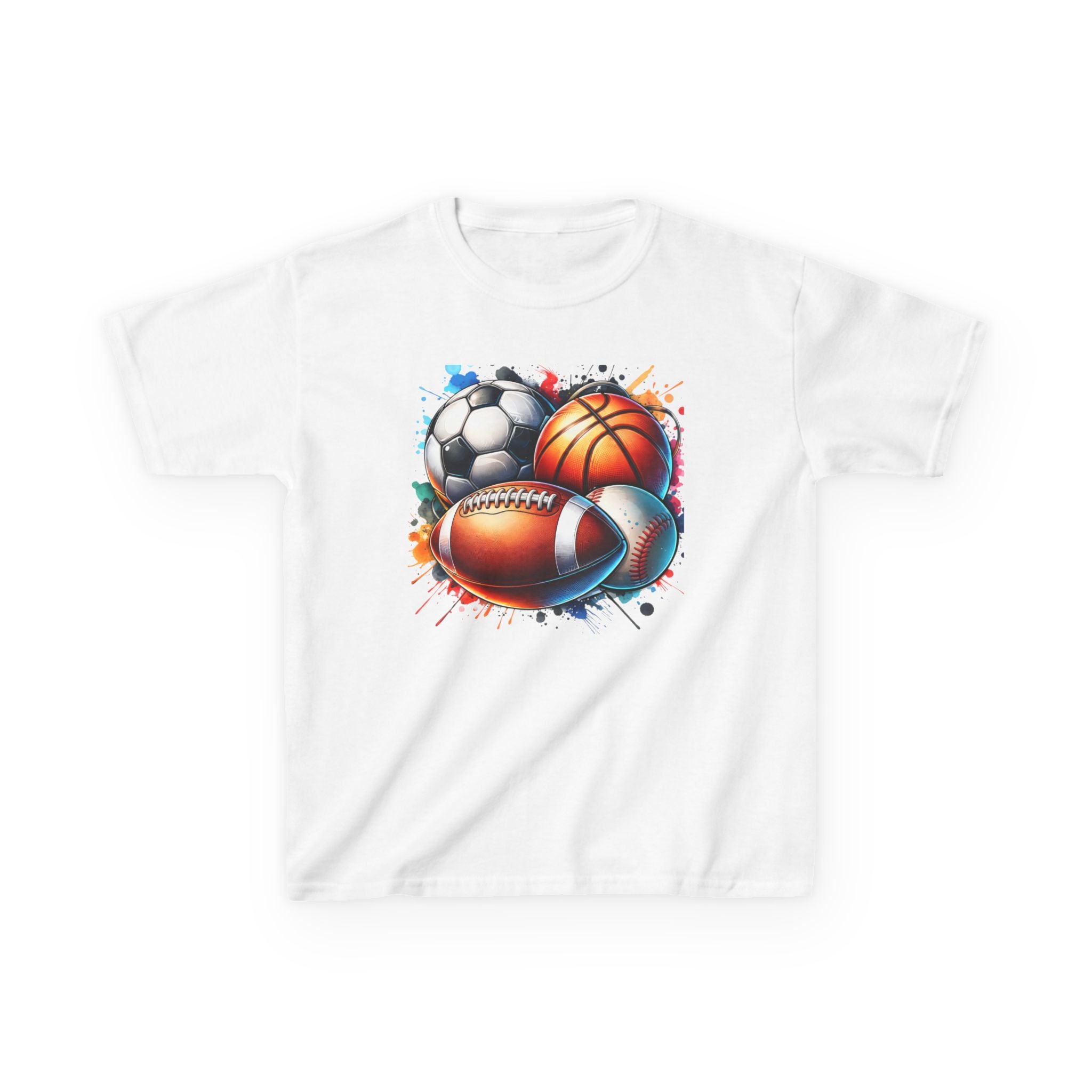 Kids Multi-Sport Splash T-Shirt — Soccer, Basketball & Football Graphic