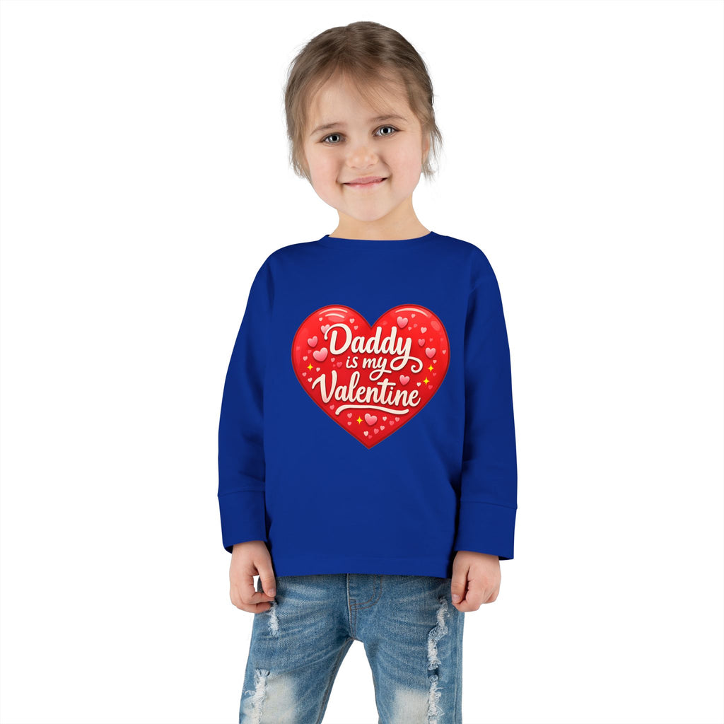Toddler Long Sleeve Tee - "Daddy Is My Valentine" Heart Graphic Valentine's Day Shirt