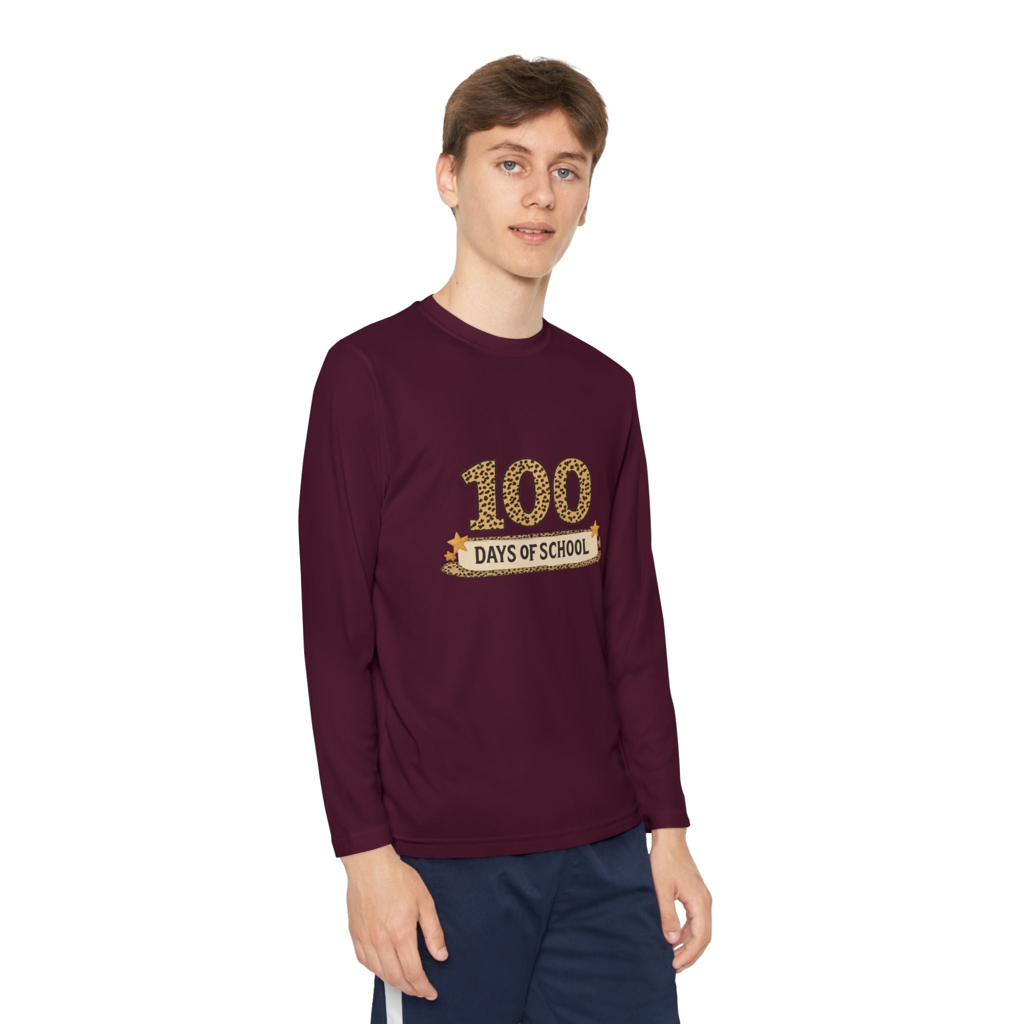 100 Days of School Youth Long Sleeve Tee — Leopard Print Celebration Shirt