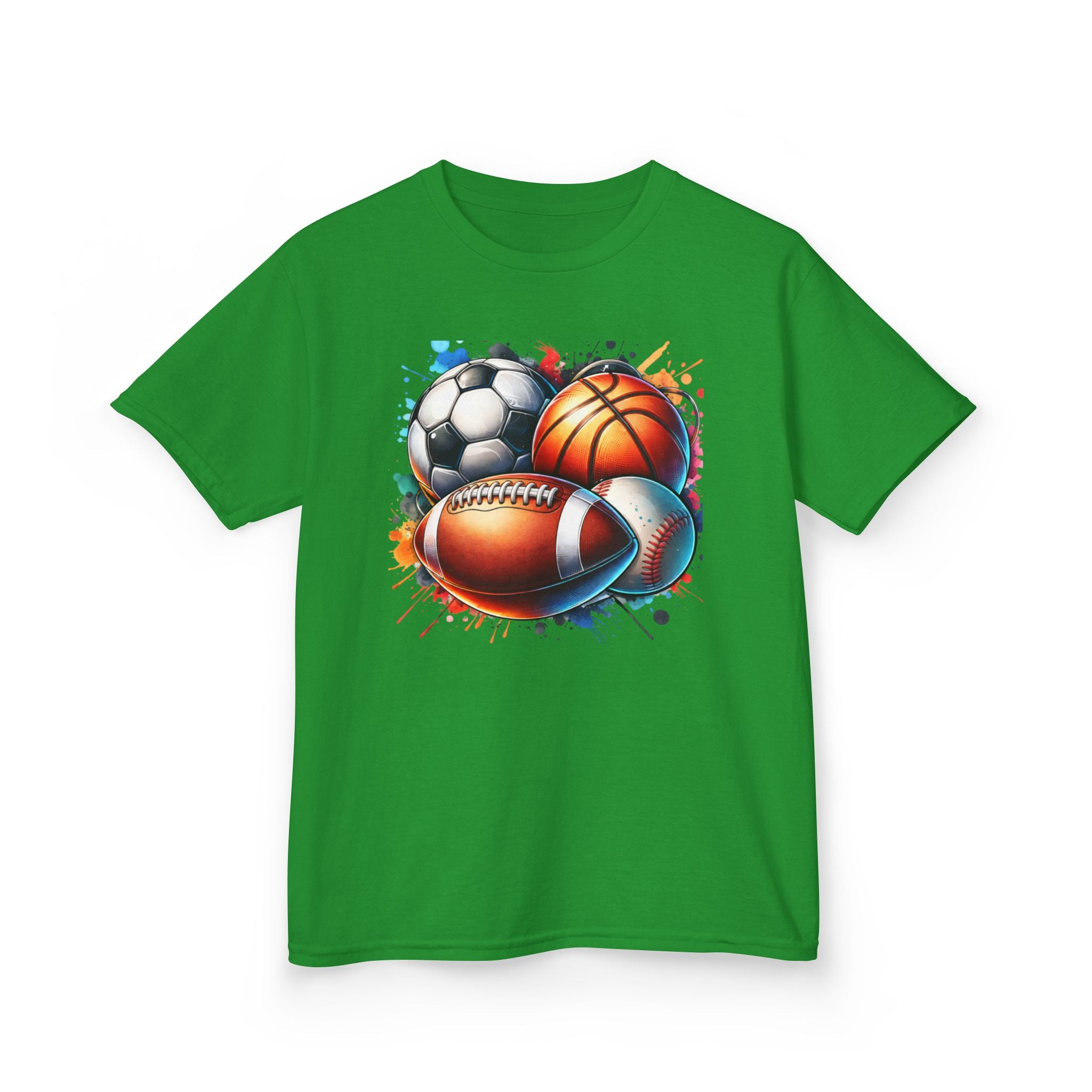 Kids Multi-Sport Splash T-Shirt — Soccer, Basketball & Football Graphic