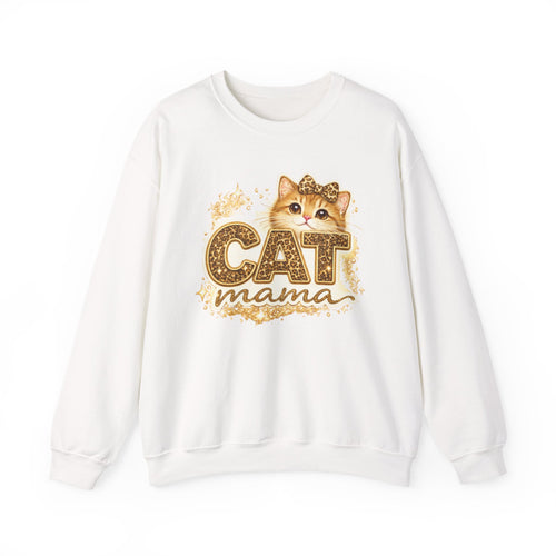 Cat Mama Crewneck Sweatshirt – Cute Gold Glitter Cat Graphic