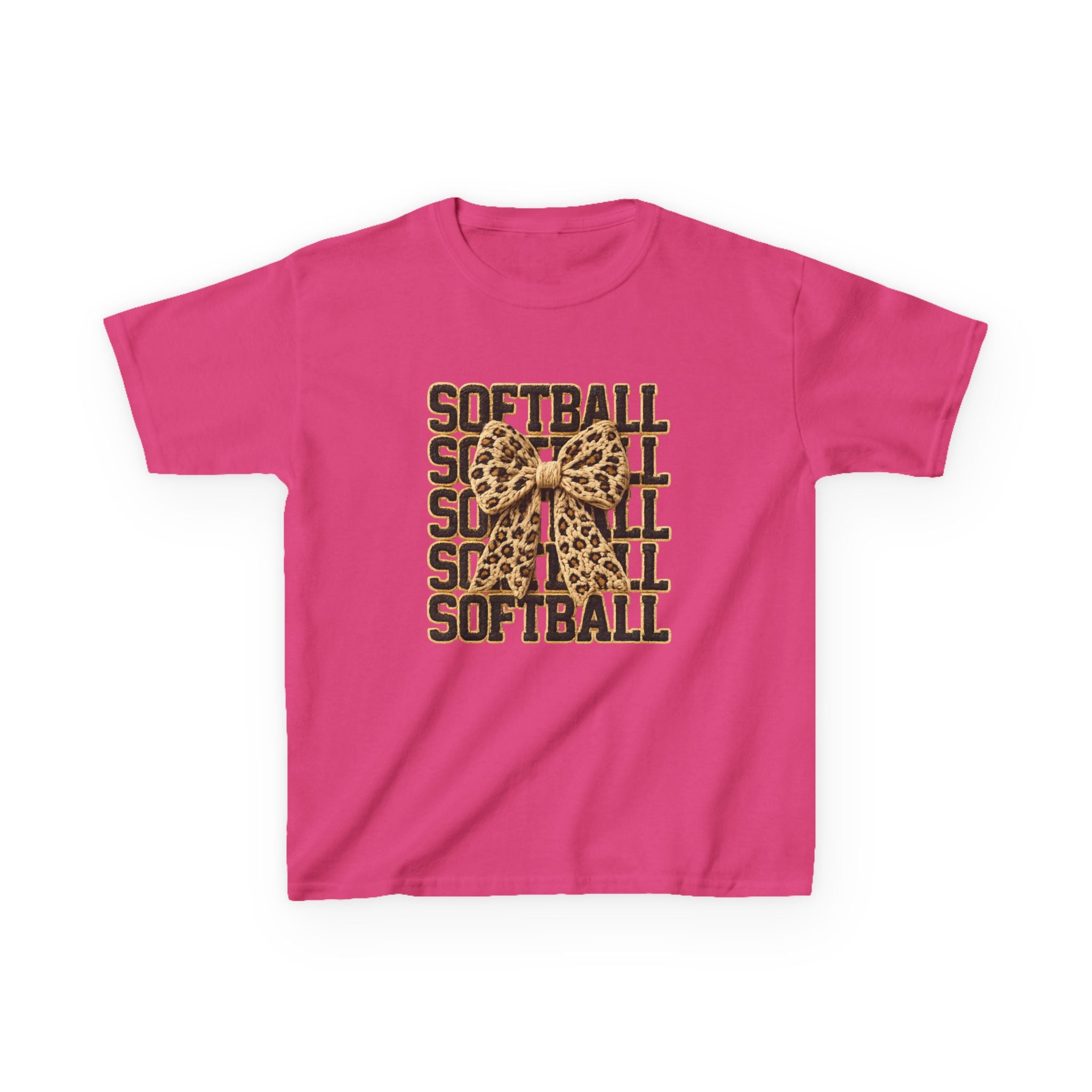 Kids Softball Tee — Leopard Bow Softball Graphic
