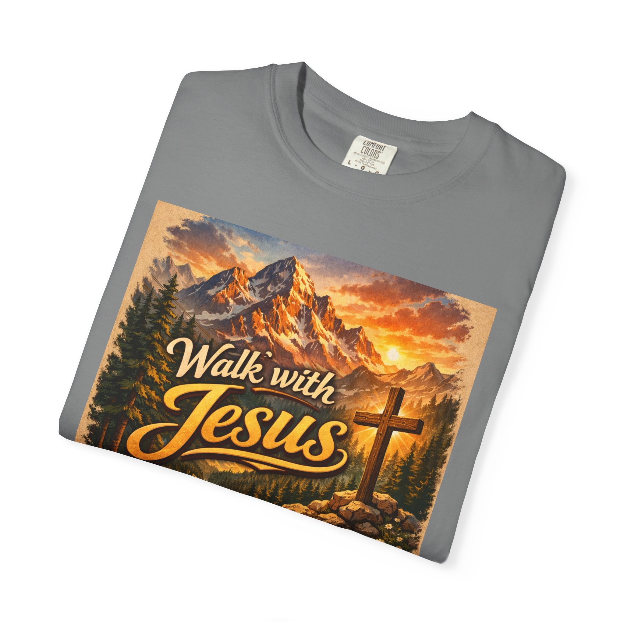 Walk with Jesus T-Shirt — Christian Faith Mountain Cross Tee