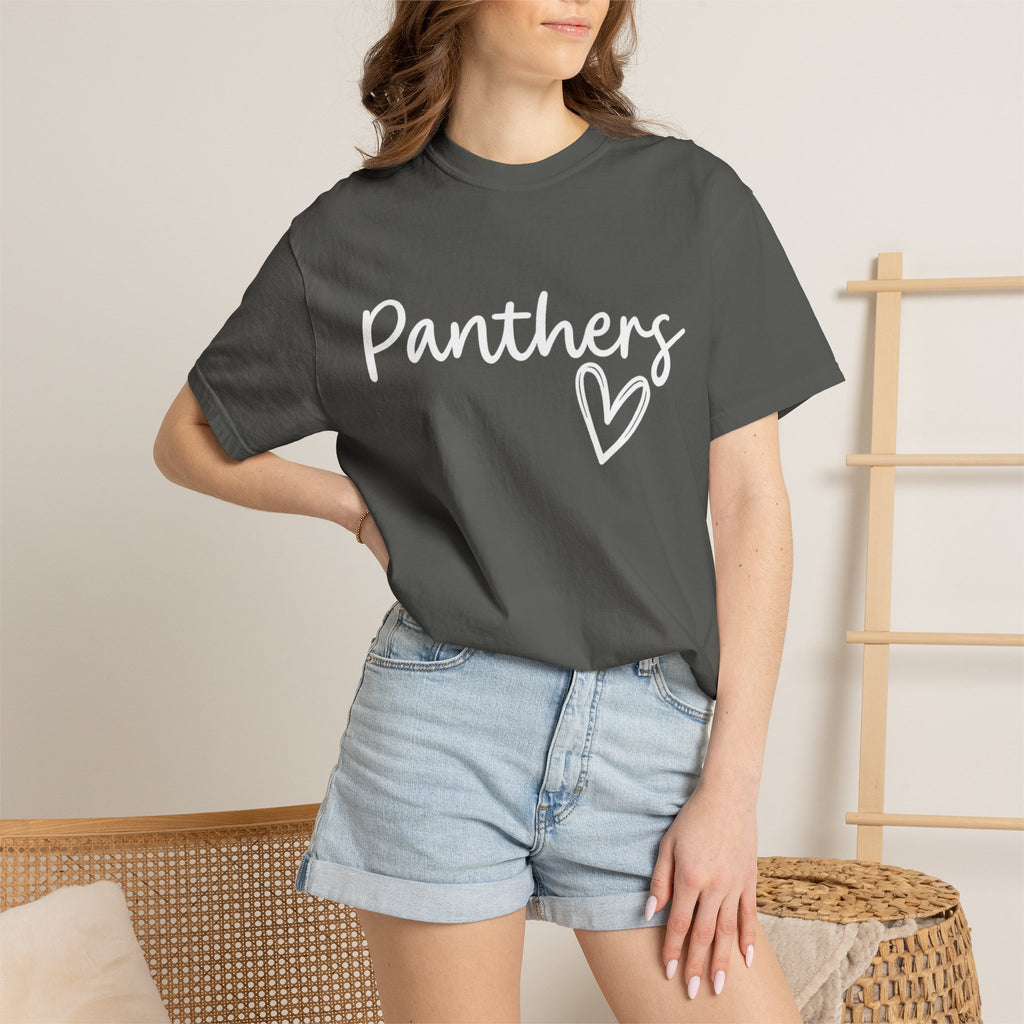 Panthers Heart T-Shirt — Cute Script School Spirit Tee
