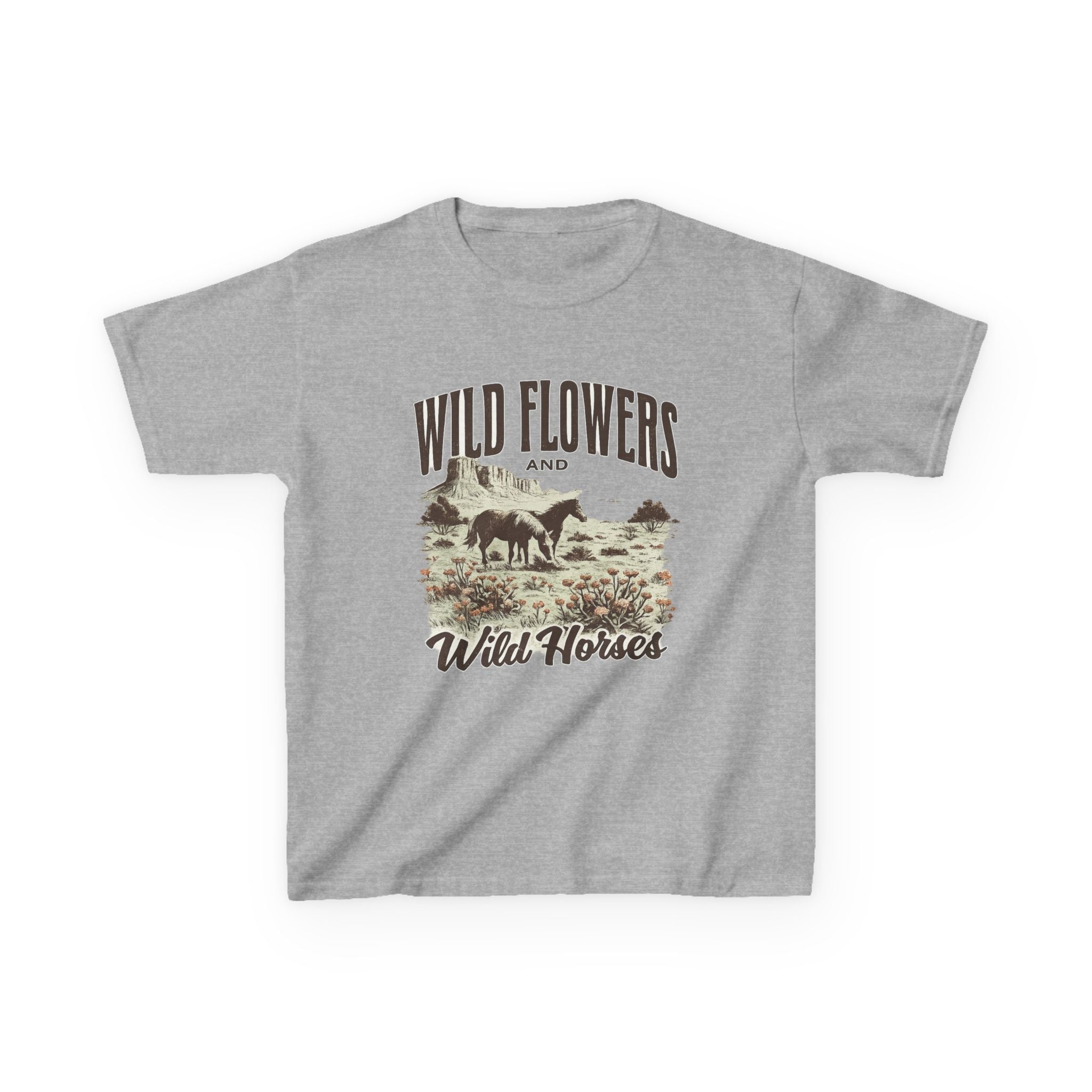 Kids T-Shirt — "Wild Flowers and Wild Horses" Rustic Western Tee