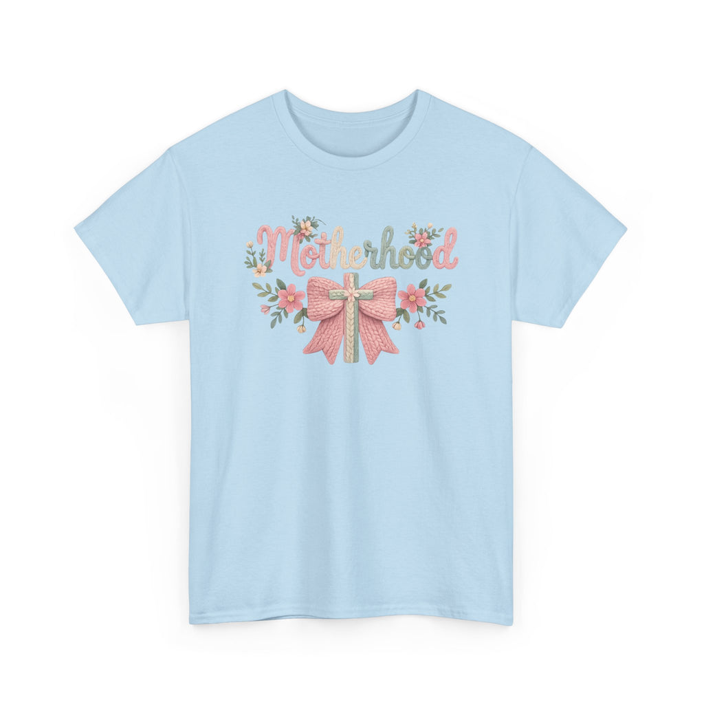 Motherhood Floral Tee — Pink Bow Mom Shirt for Mother's Day