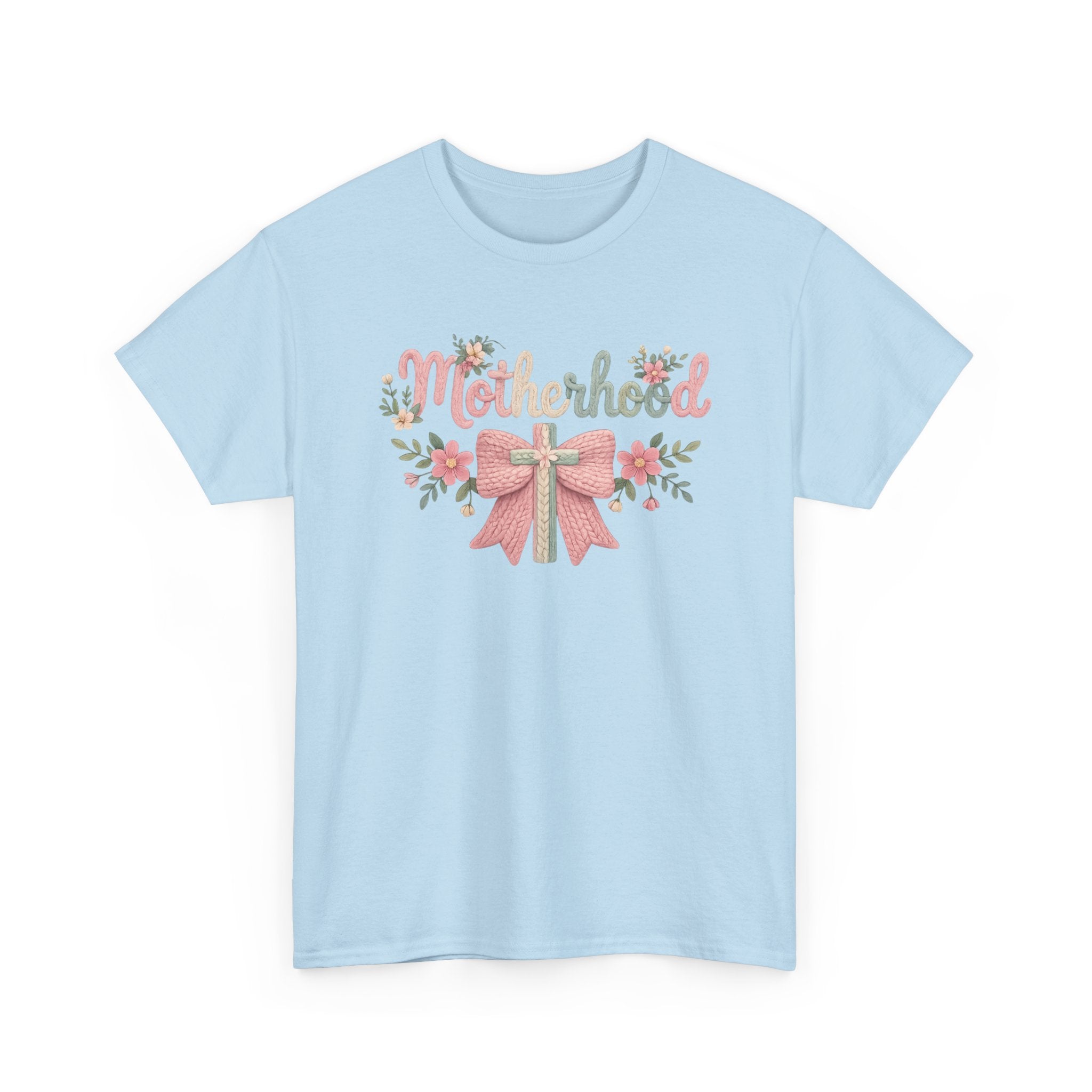 Motherhood Floral Tee — Pink Bow Mom Shirt for Mother's Day
