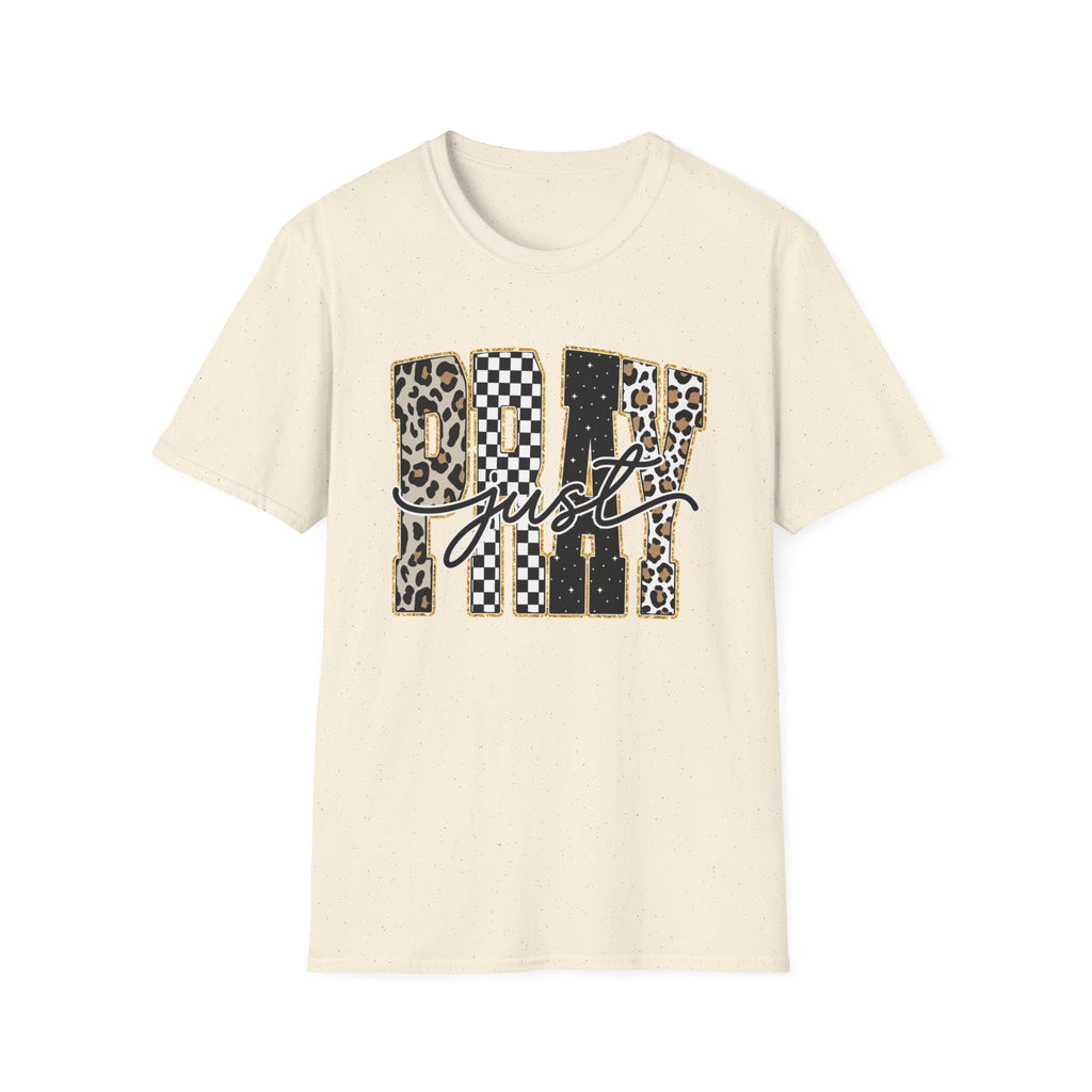 T-Shirt — "Just Day" Leopard & Checker Graphic Tee