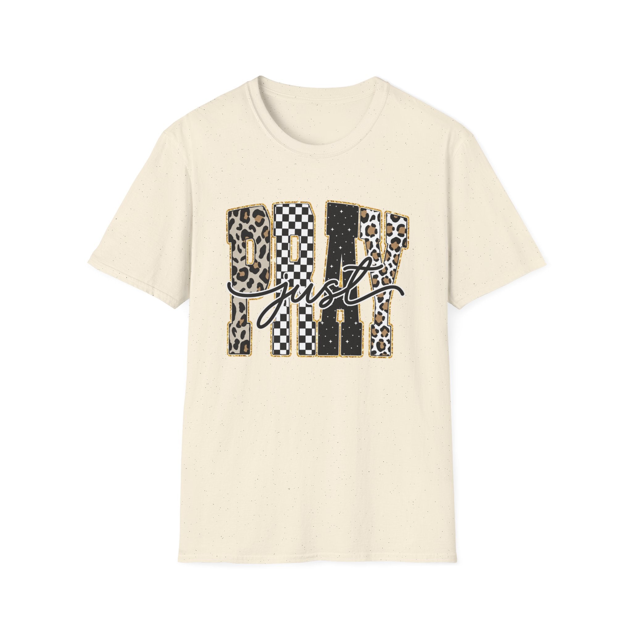 T-Shirt — "Just Day" Leopard & Checker Graphic Tee