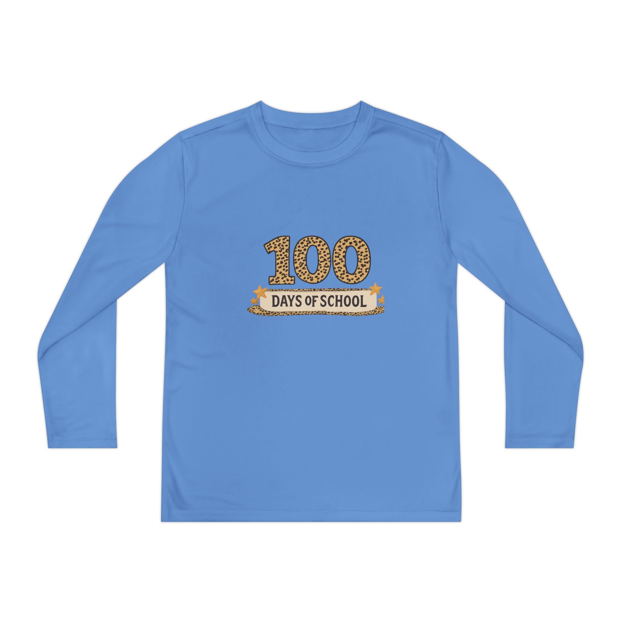 100 Days of School Youth Long Sleeve Tee — Leopard Print Celebration Shirt