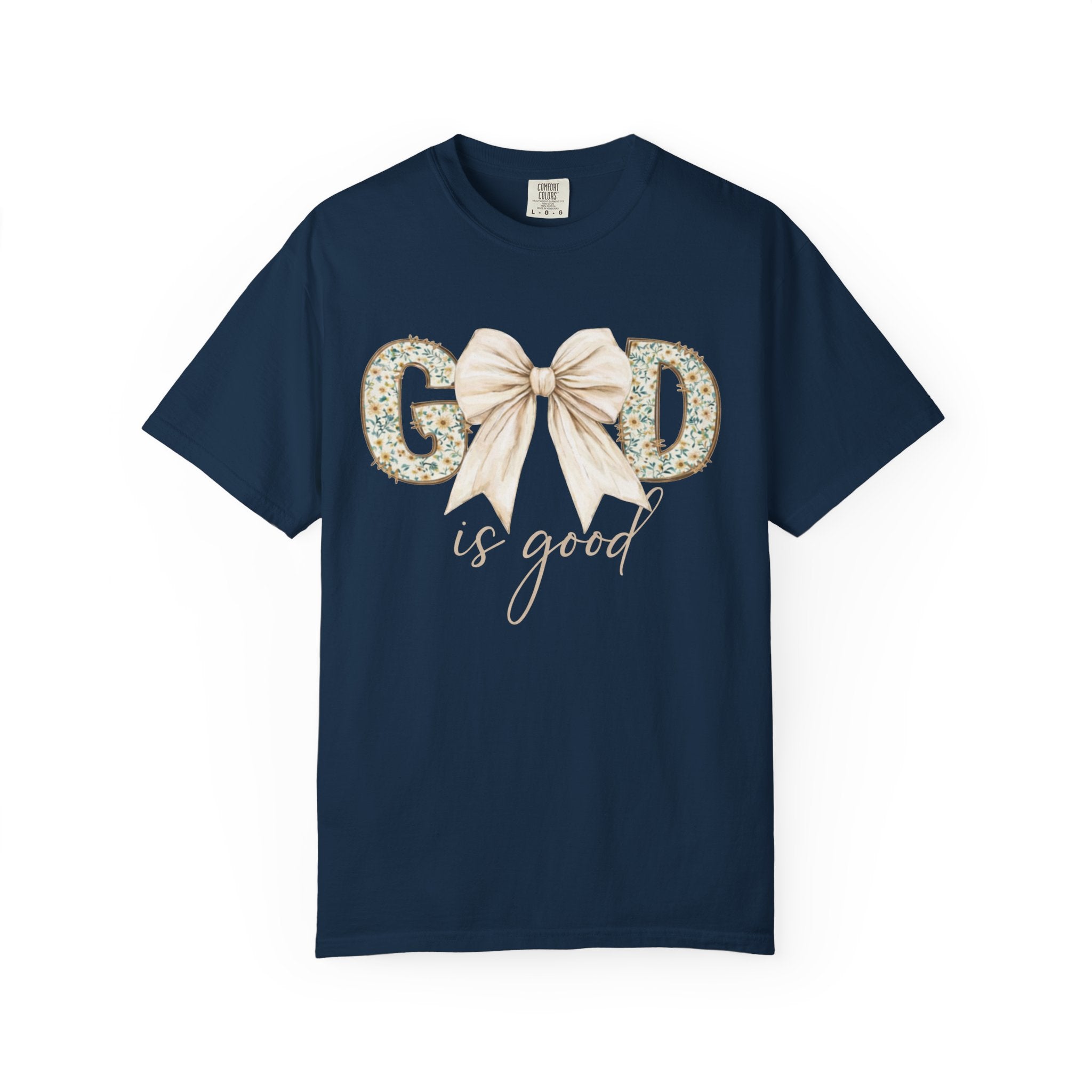 T-Shirt — "God Is Good" Floral Bow Christian Tee