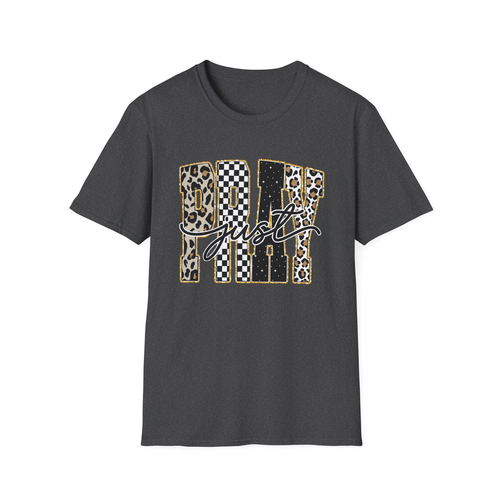T-Shirt — "Just Day" Leopard & Checker Graphic Tee