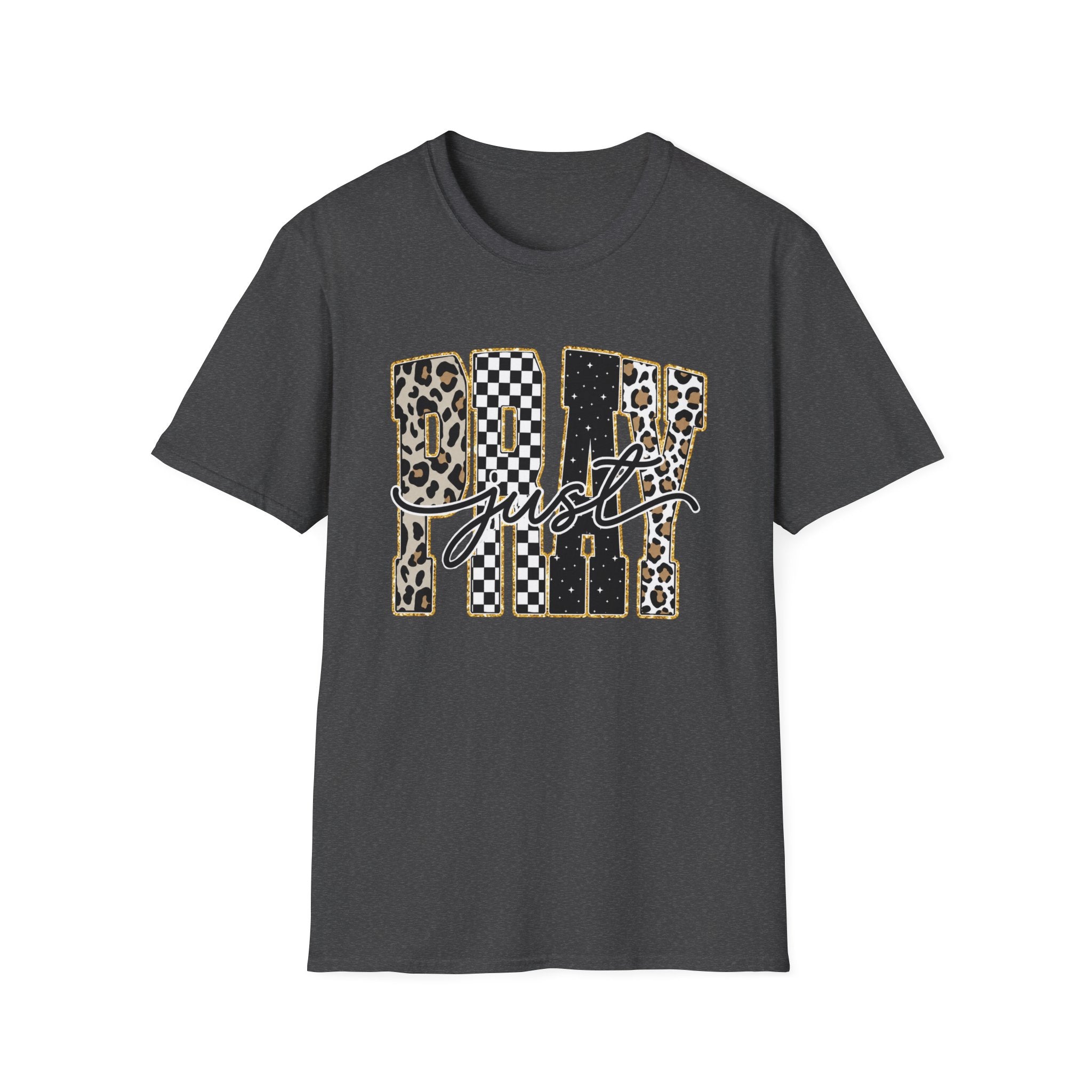 T-Shirt — "Just Day" Leopard & Checker Graphic Tee
